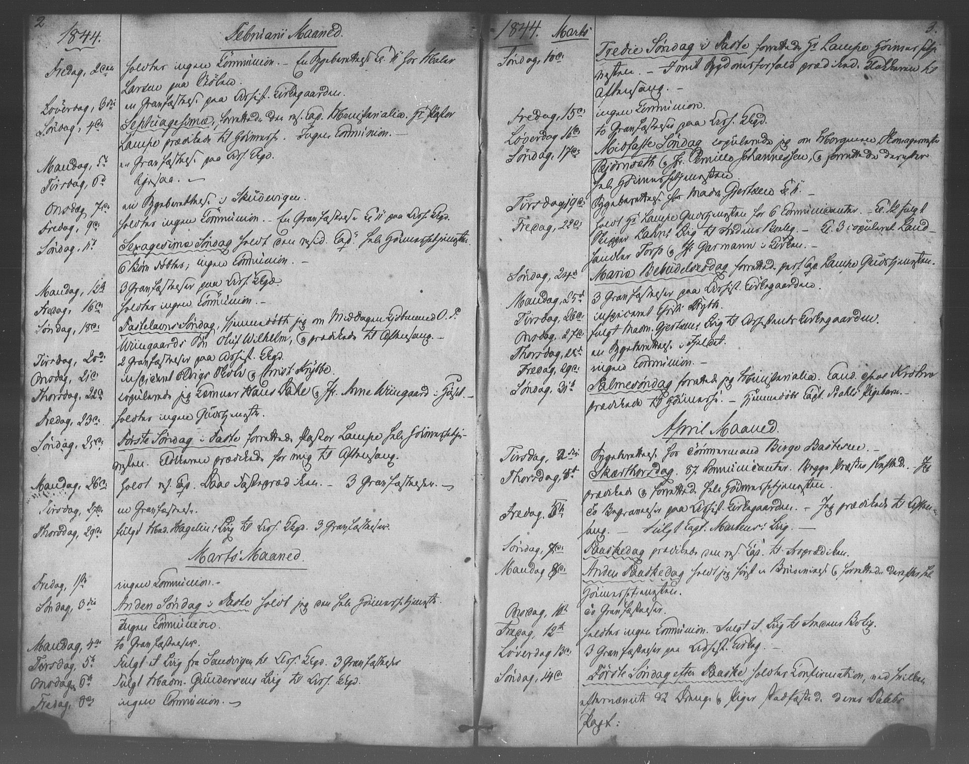 Korskirken sokneprestembete, AV/SAB-A-76101/H/Haa/L0067: Curate's parish register no. A 2, 1844-1854, p. 2-3