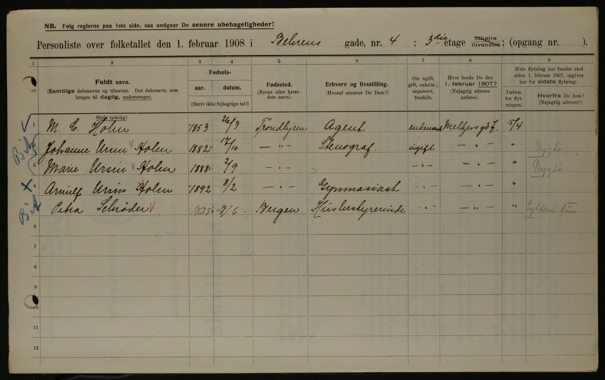 OBA, Municipal Census 1908 for Kristiania, 1908, p. 3367