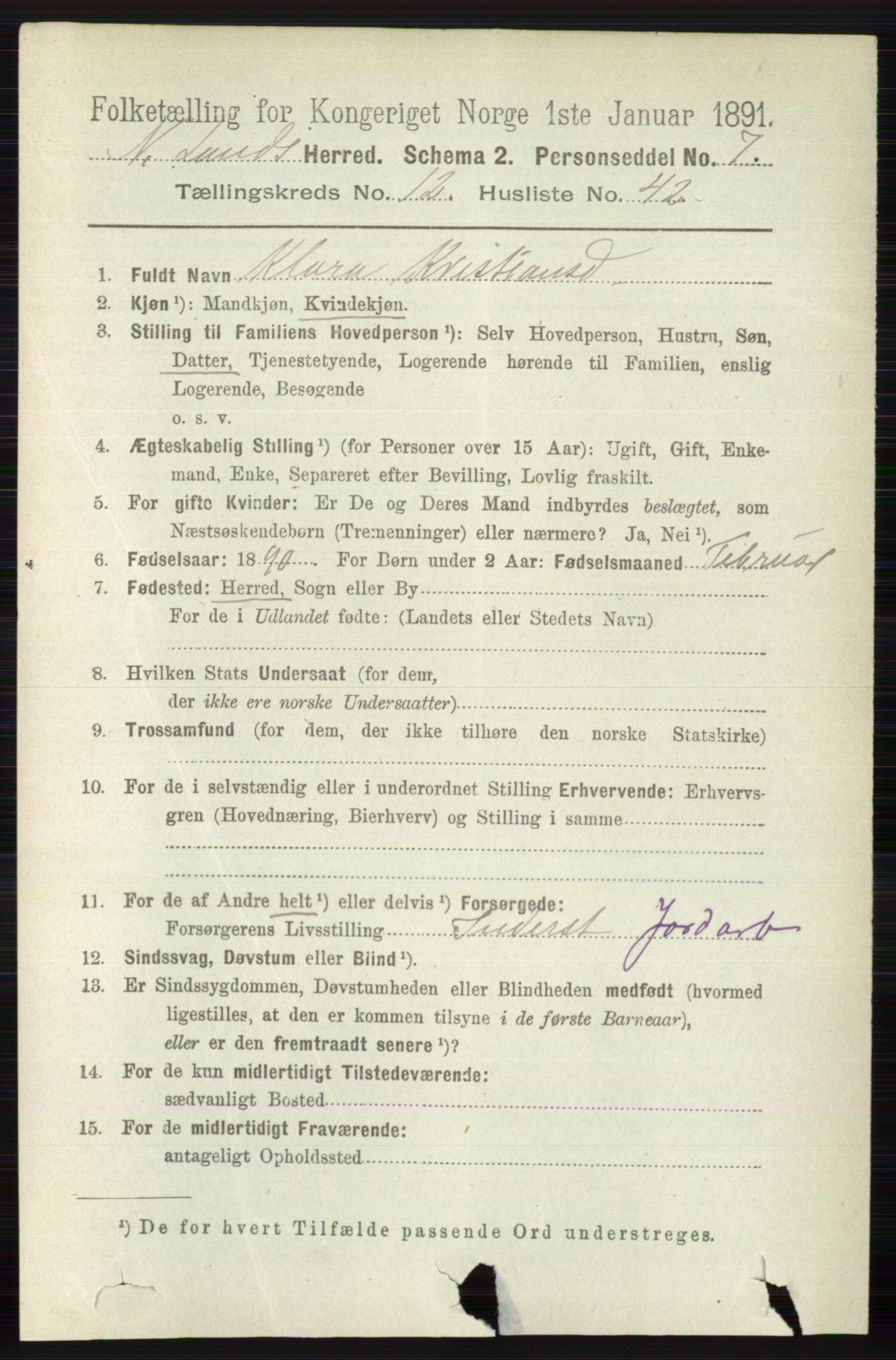 RA, 1891 census for 0538 Nordre Land, 1891, p. 3471