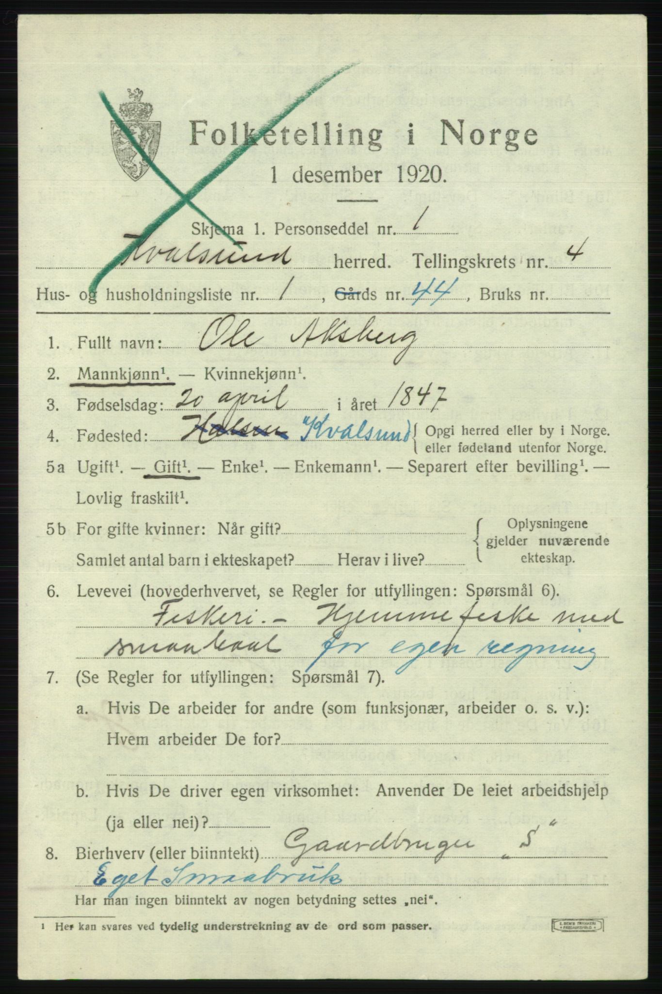 SATØ, 1920 census for , 1920, p. 1326