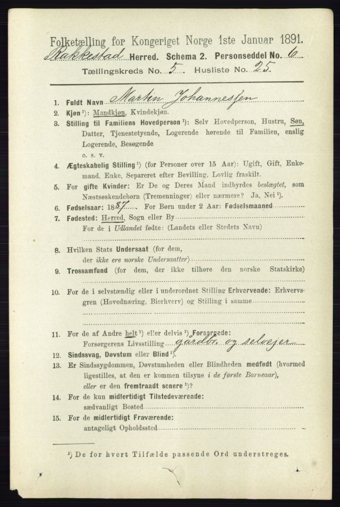 RA, 1891 census for 0128 Rakkestad, 1891, p. 2380