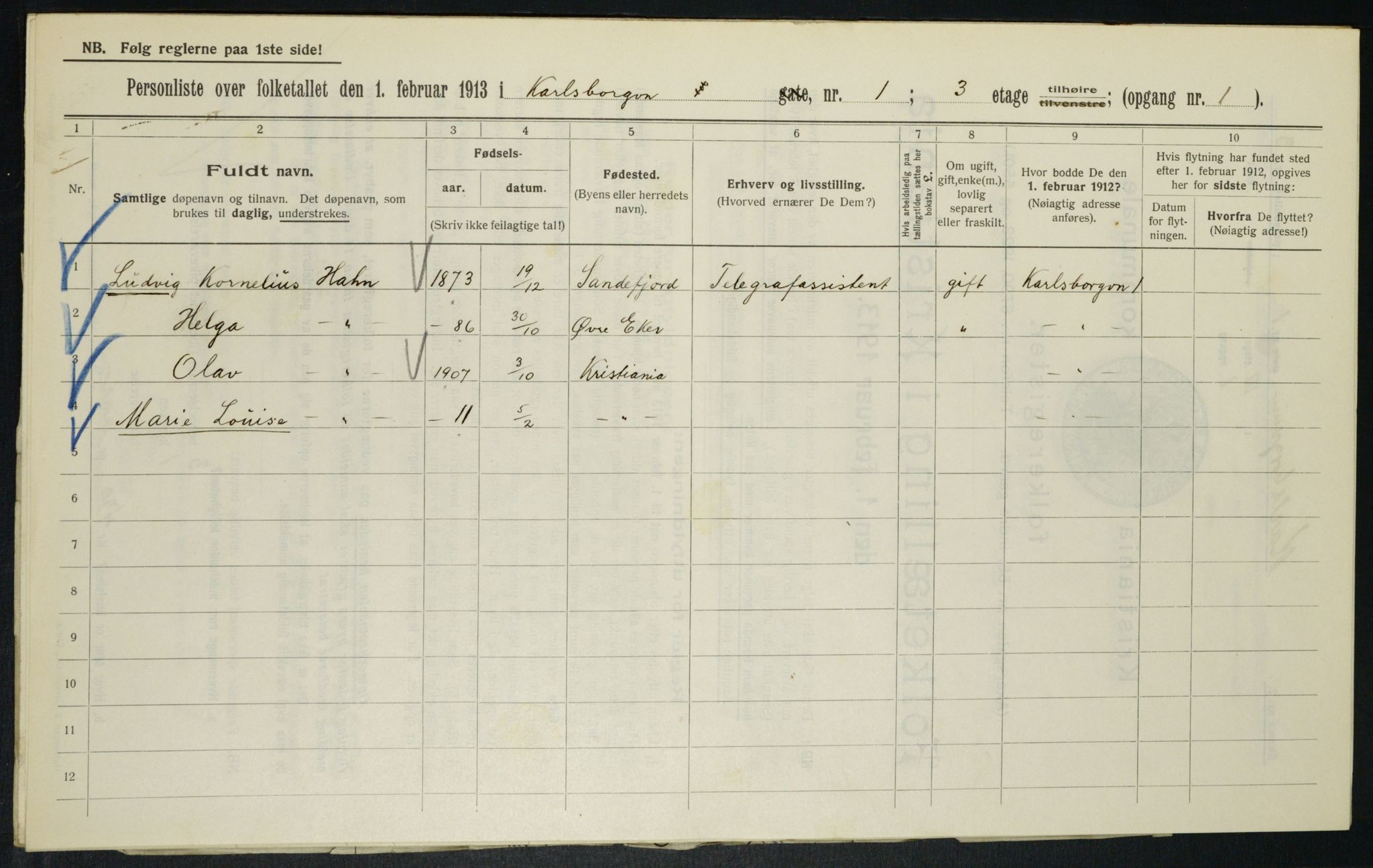 OBA, Municipal Census 1913 for Kristiania, 1913, p. 48684