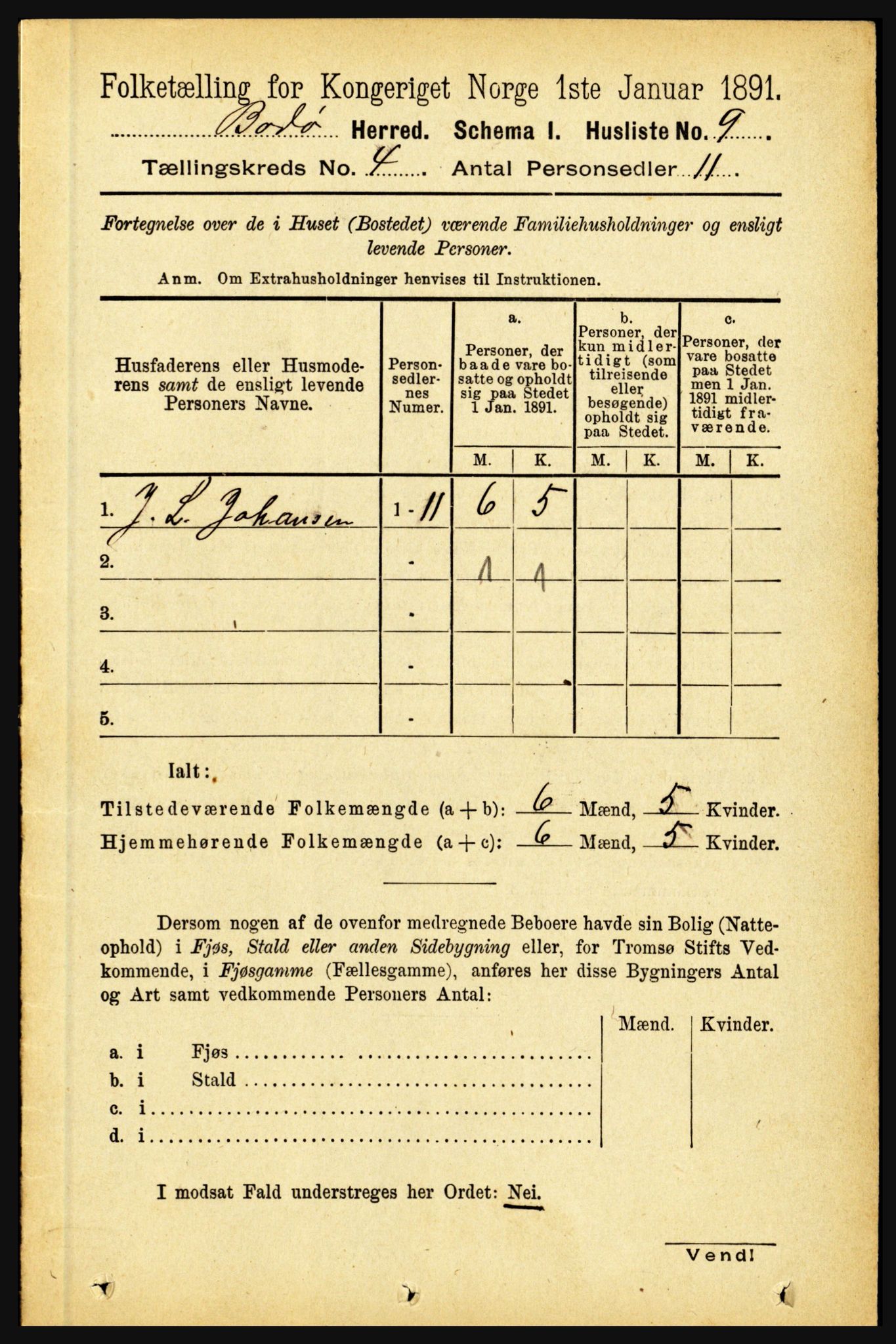 RA, 1891 census for 1843 Bodø, 1891, p. 2130