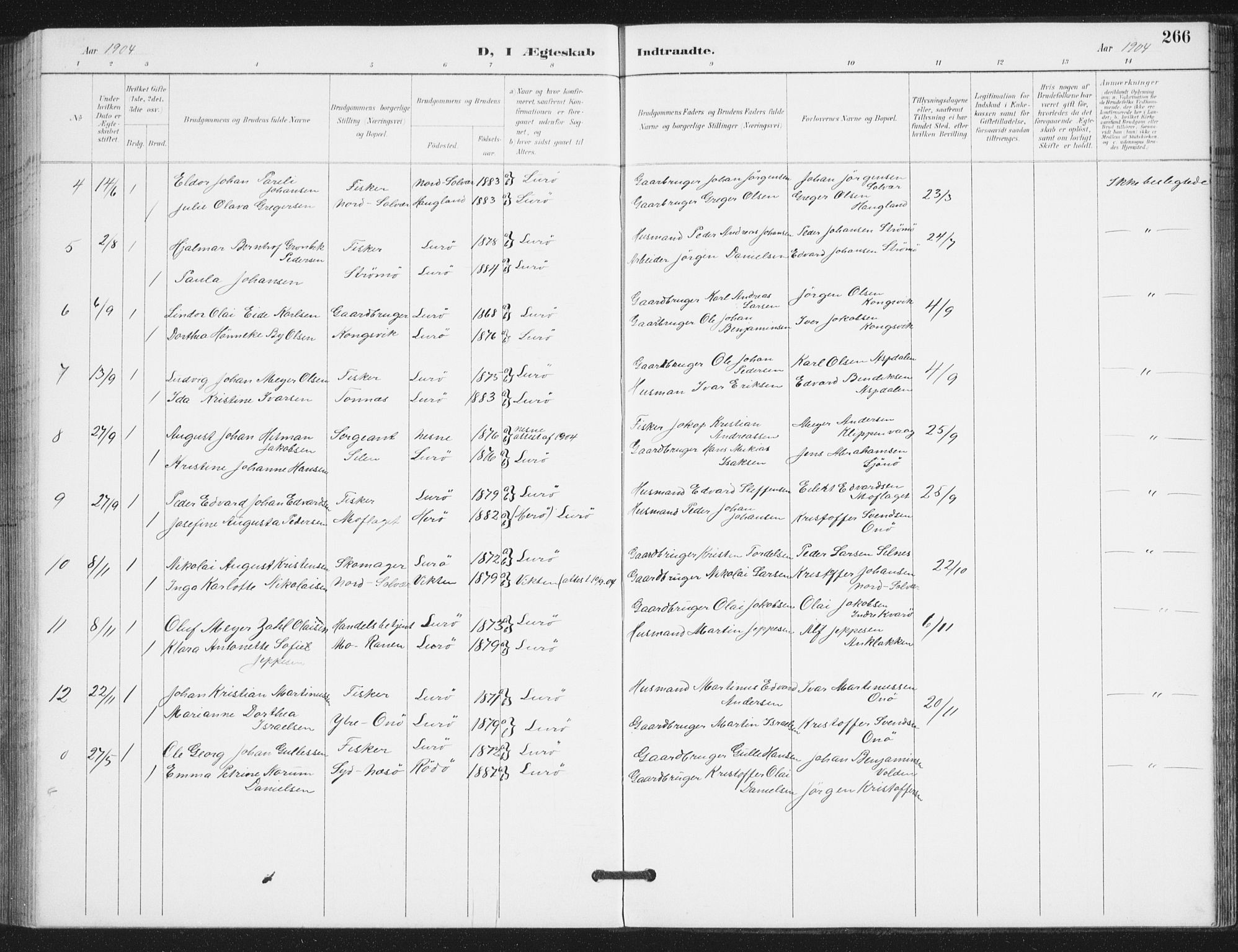 Ministerialprotokoller, klokkerbøker og fødselsregistre - Nordland, SAT/A-1459/839/L0573: Parish register (copy) no. 839C03, 1892-1917, p. 266