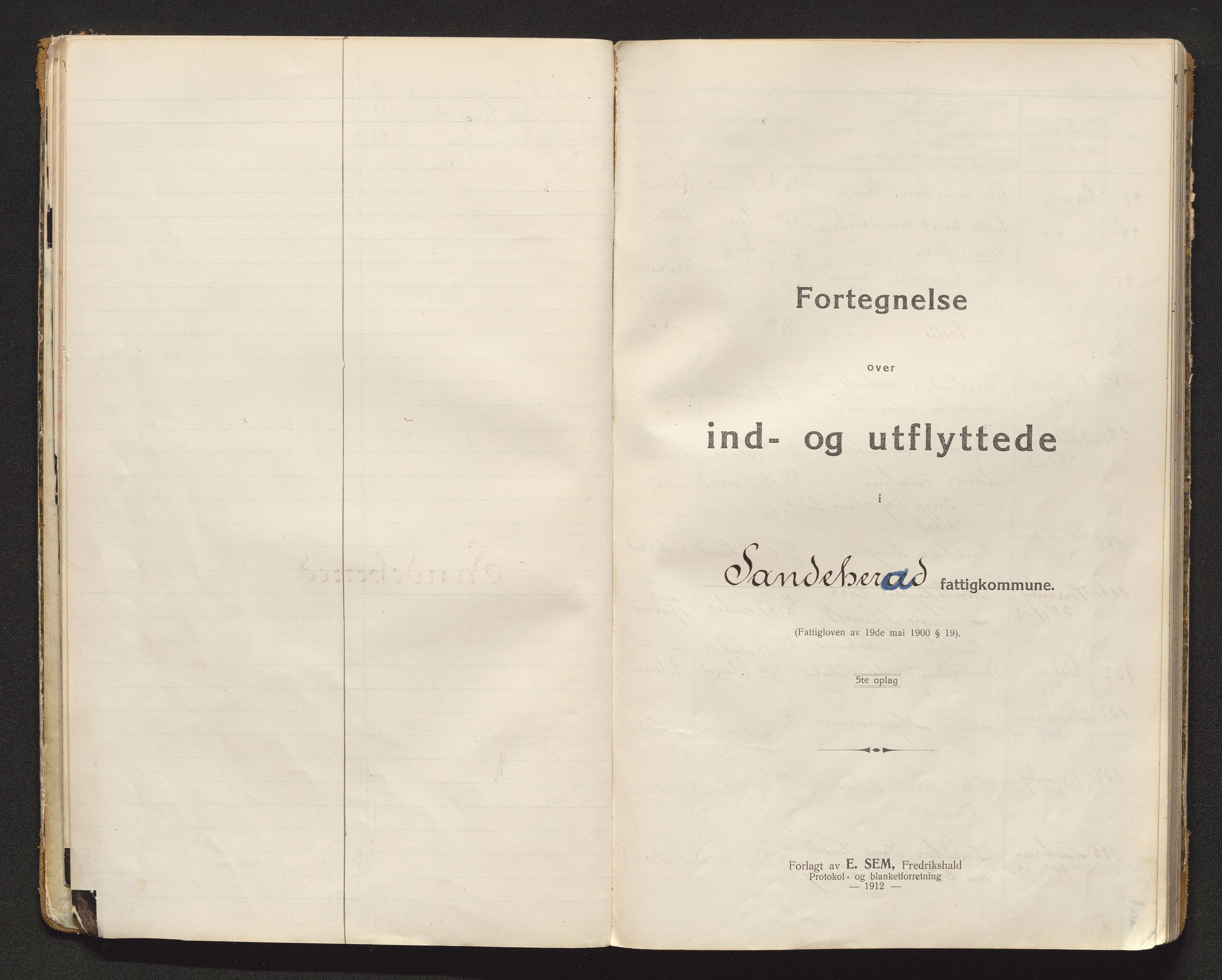 Sandar lensmannskontor, AV/SAKO-A-545/O/Oa/L0003: Protokoll over inn- og utflyttede, 1913-1917