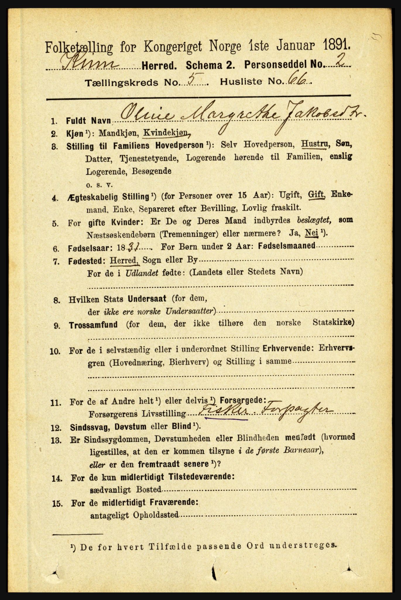 RA, 1891 census for 1437 Kinn, 1891, p. 2170