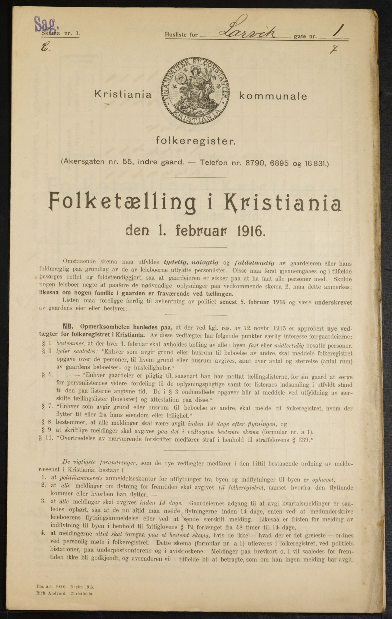 OBA, Municipal Census 1916 for Kristiania, 1916, p. 58375