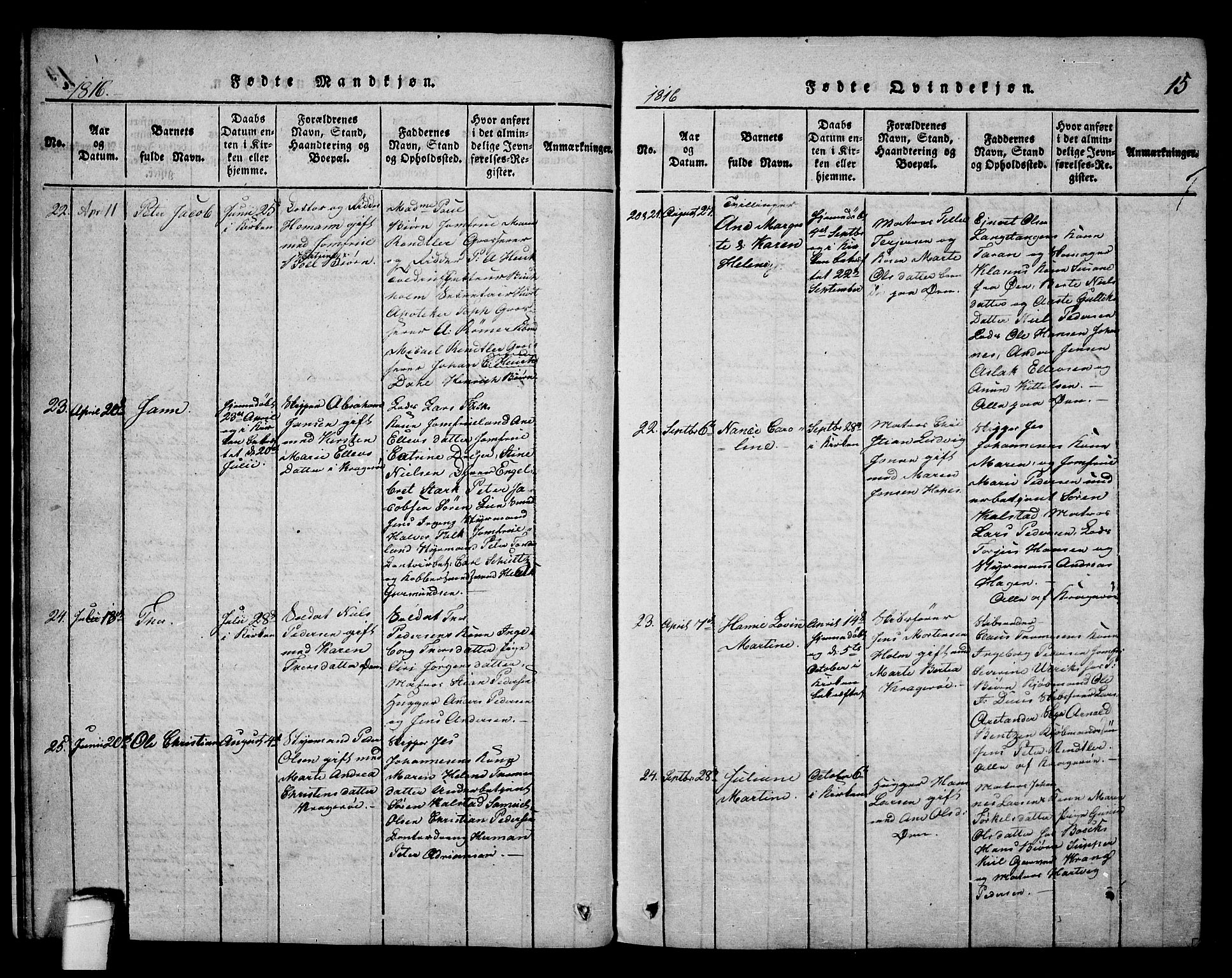 Kragerø kirkebøker, SAKO/A-278/F/Fa/L0004: Parish register (official) no. 4, 1814-1831, p. 15