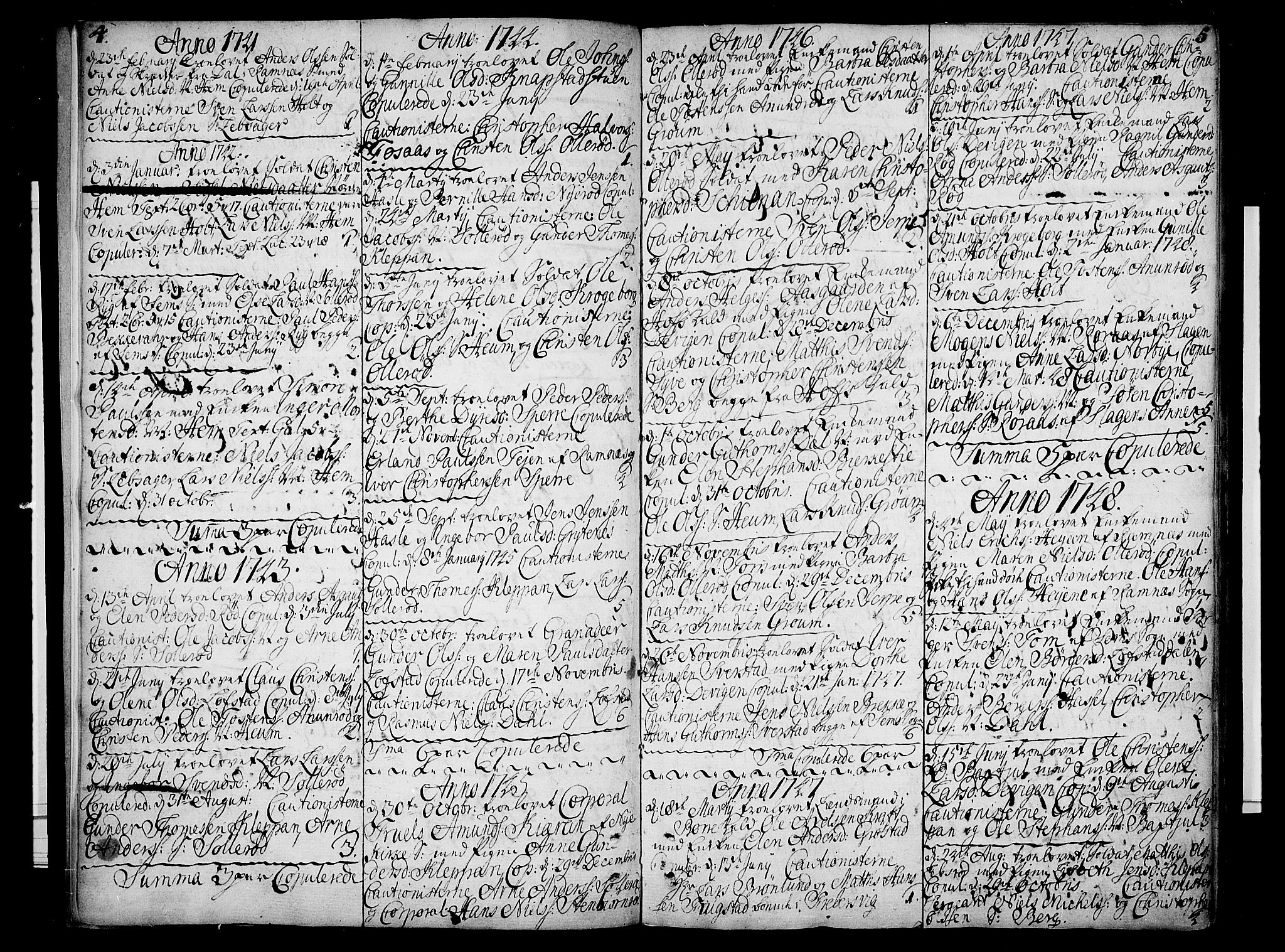 Våle kirkebøker, SAKO/A-334/F/Fa/L0004: Parish register (official) no. I 4 /1, 1732-1773, p. 4-5