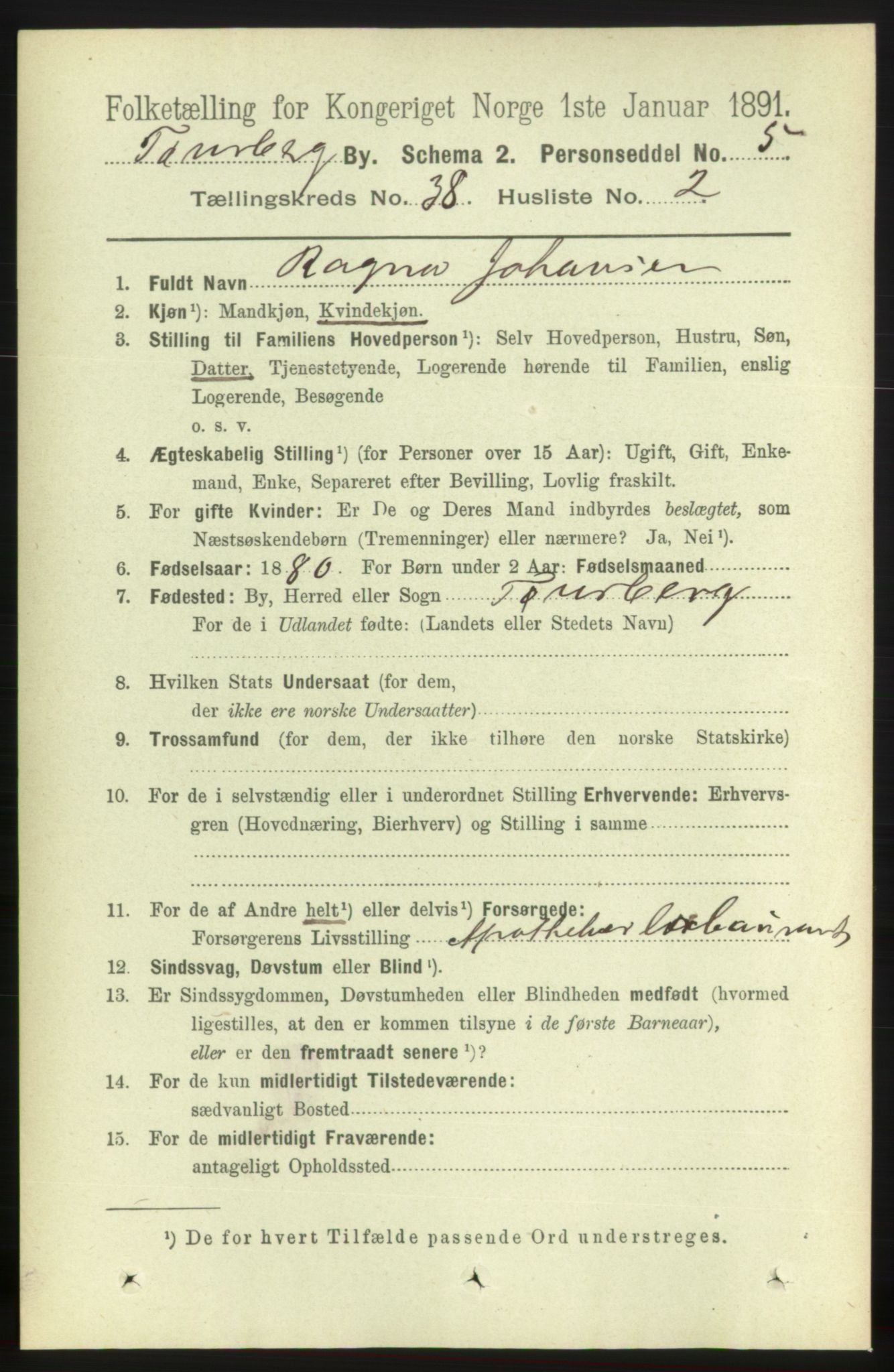 RA, 1891 census for 0705 Tønsberg, 1891, p. 8093