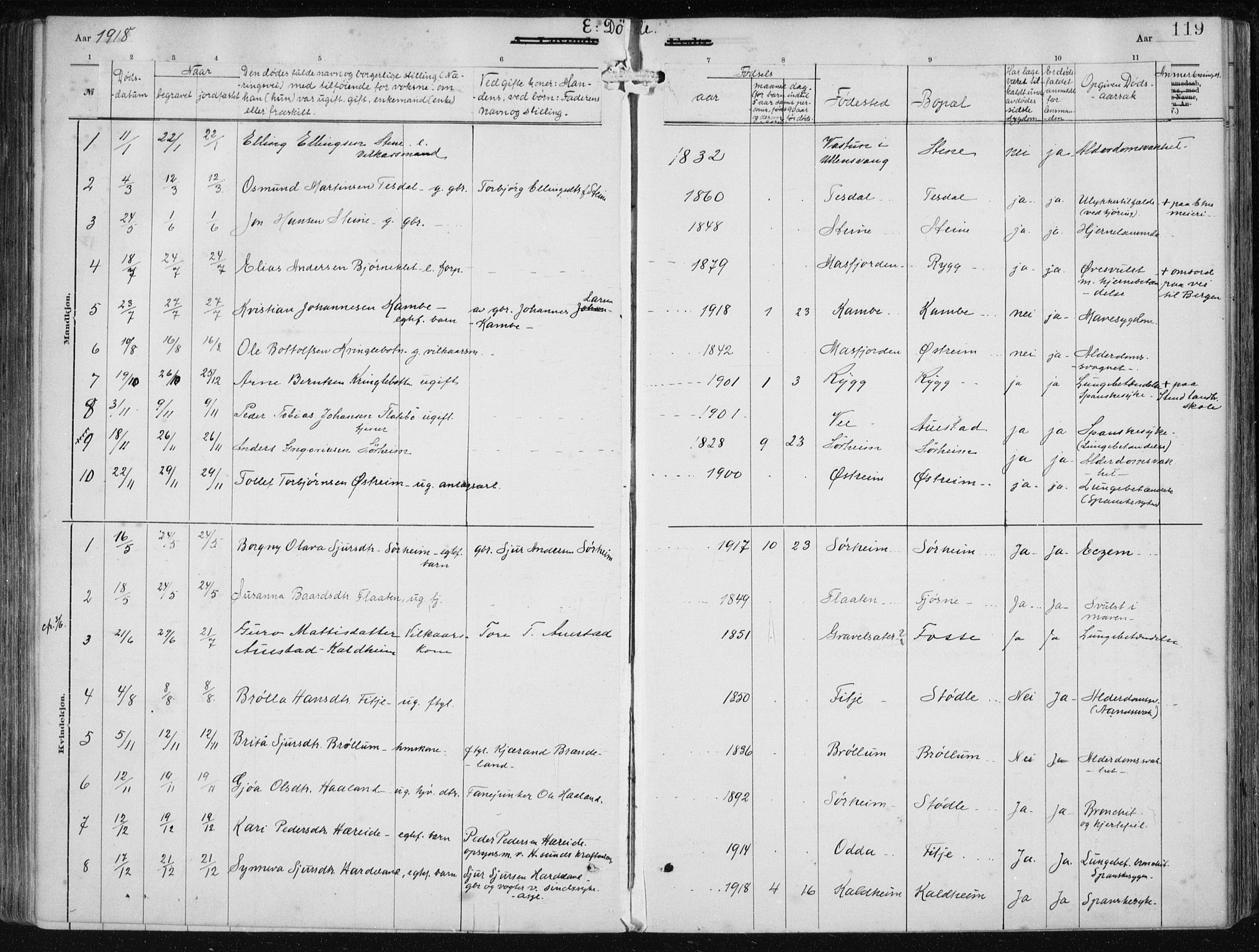 Etne sokneprestembete, SAB/A-75001/H/Haa: Parish register (official) no. B  1, 1879-1919, p. 119