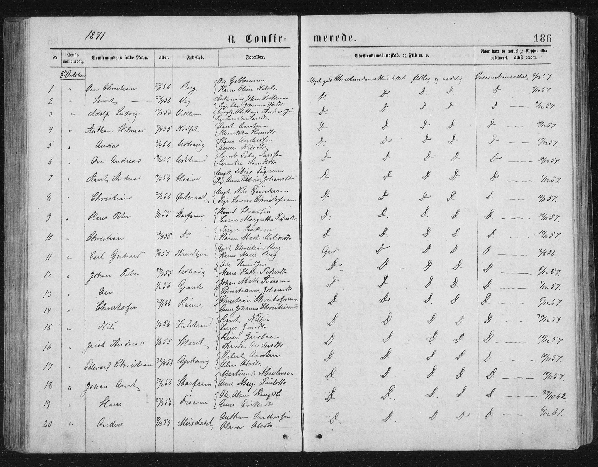 Ministerialprotokoller, klokkerbøker og fødselsregistre - Sør-Trøndelag, SAT/A-1456/659/L0745: Parish register (copy) no. 659C02, 1869-1892, p. 186