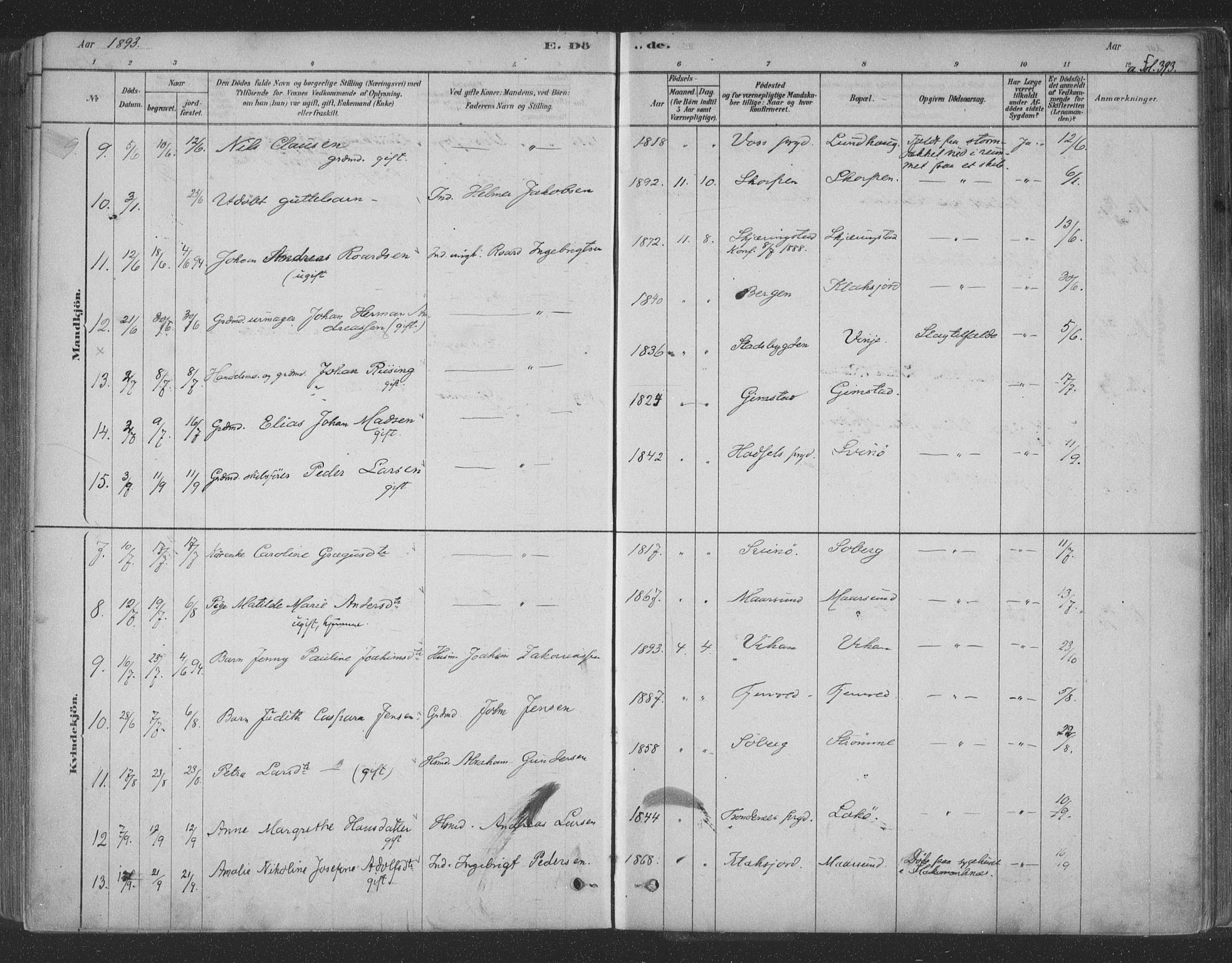 Ministerialprotokoller, klokkerbøker og fødselsregistre - Nordland, AV/SAT-A-1459/891/L1302: Parish register (official) no. 891A07, 1878-1895, p. 393