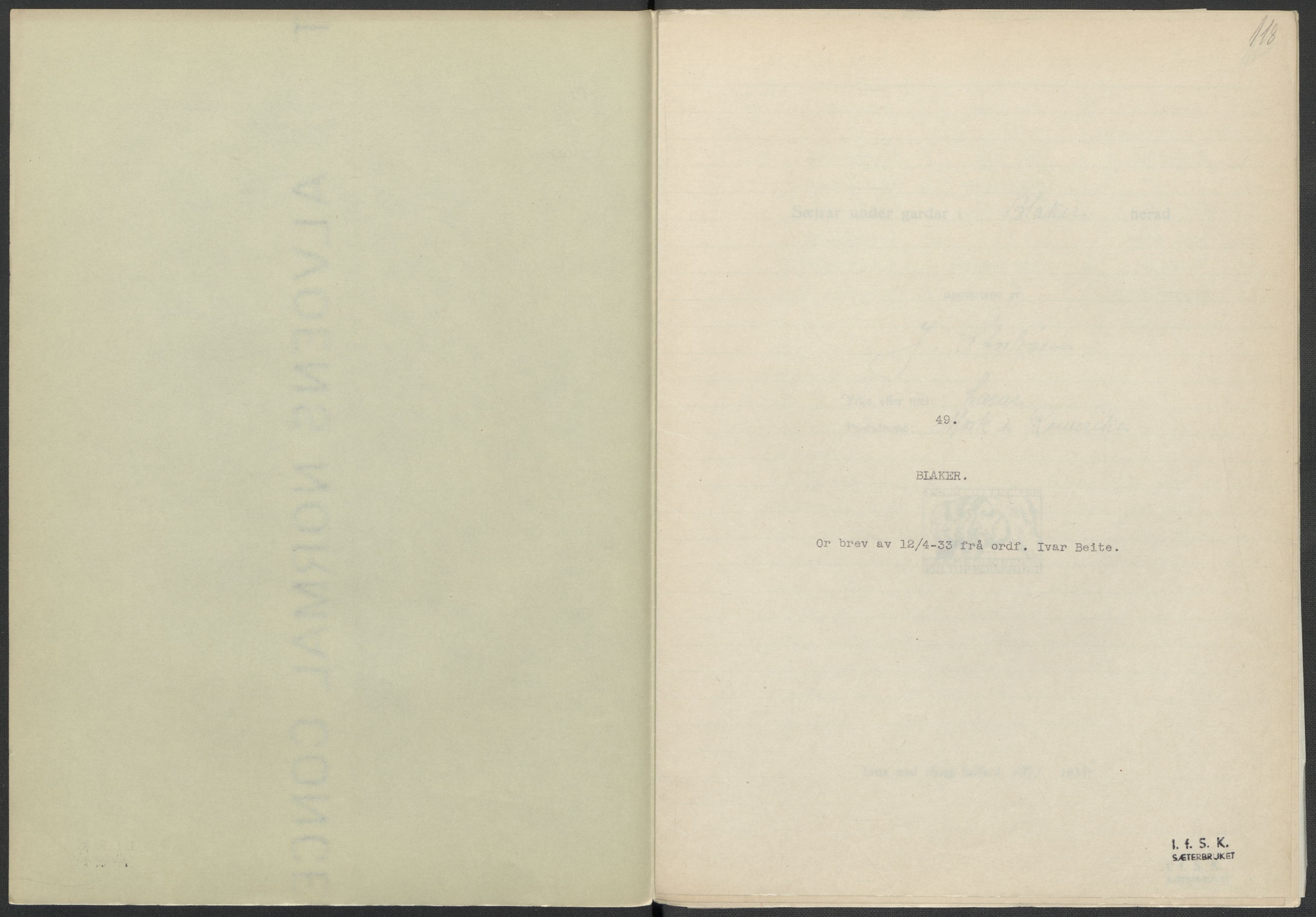 Instituttet for sammenlignende kulturforskning, AV/RA-PA-0424/F/Fc/L0002/0002: Eske B2: / Akershus (perm II), 1932-1936, p. 118