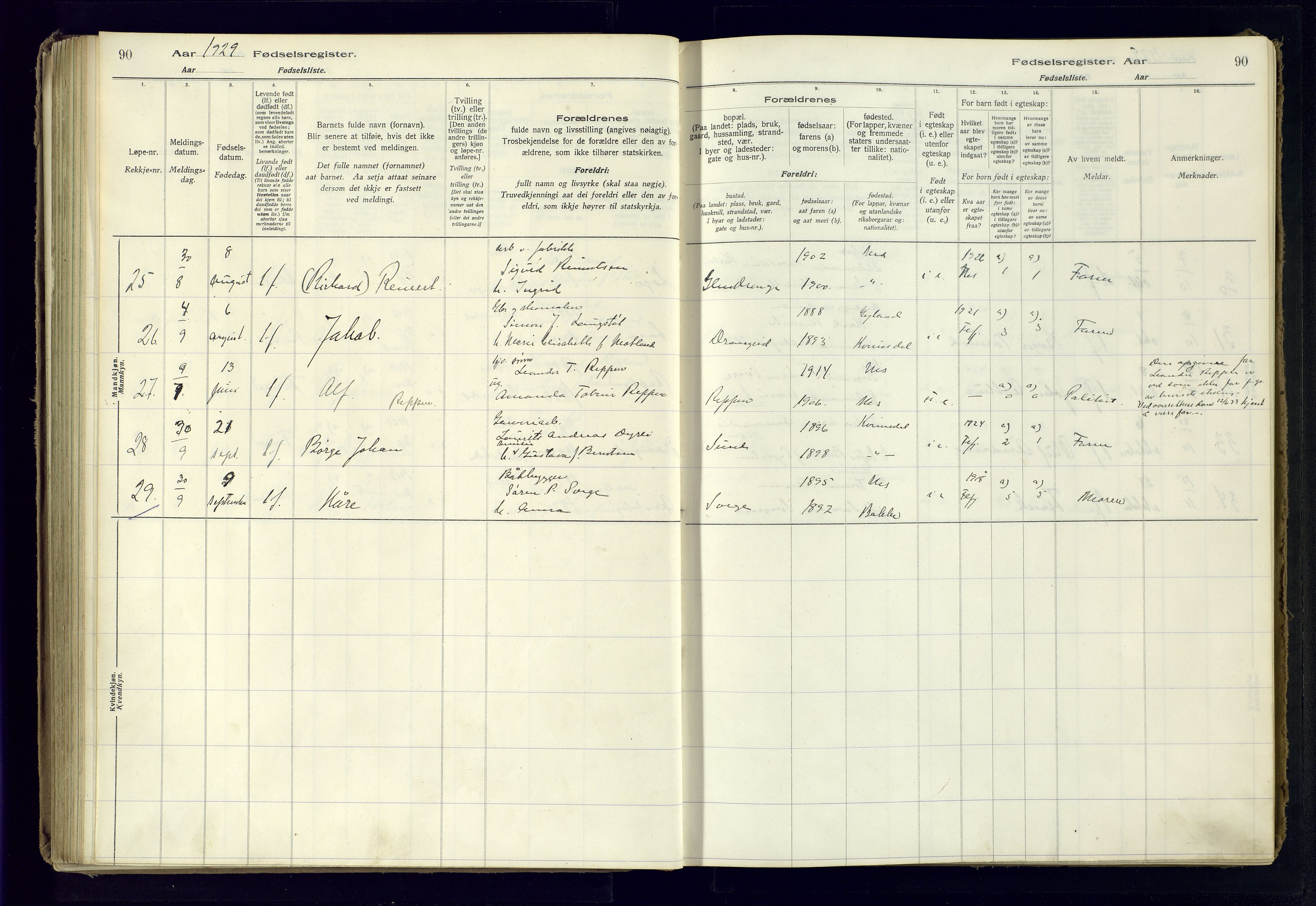 Flekkefjord sokneprestkontor, AV/SAK-1111-0012/J/Ja/L0005: Birth register no. 5, 1916-1950, p. 90