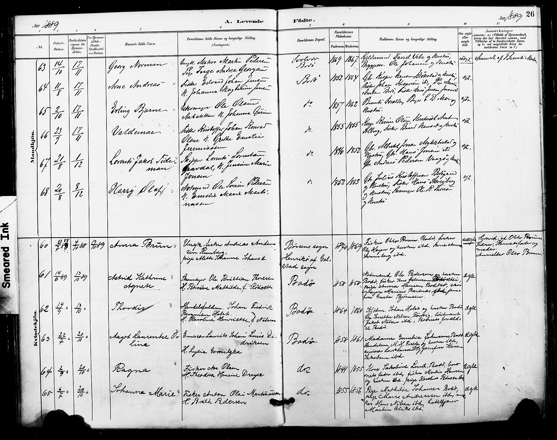 Ministerialprotokoller, klokkerbøker og fødselsregistre - Nordland, SAT/A-1459/801/L0010: Parish register (official) no. 801A10, 1888-1899, p. 26