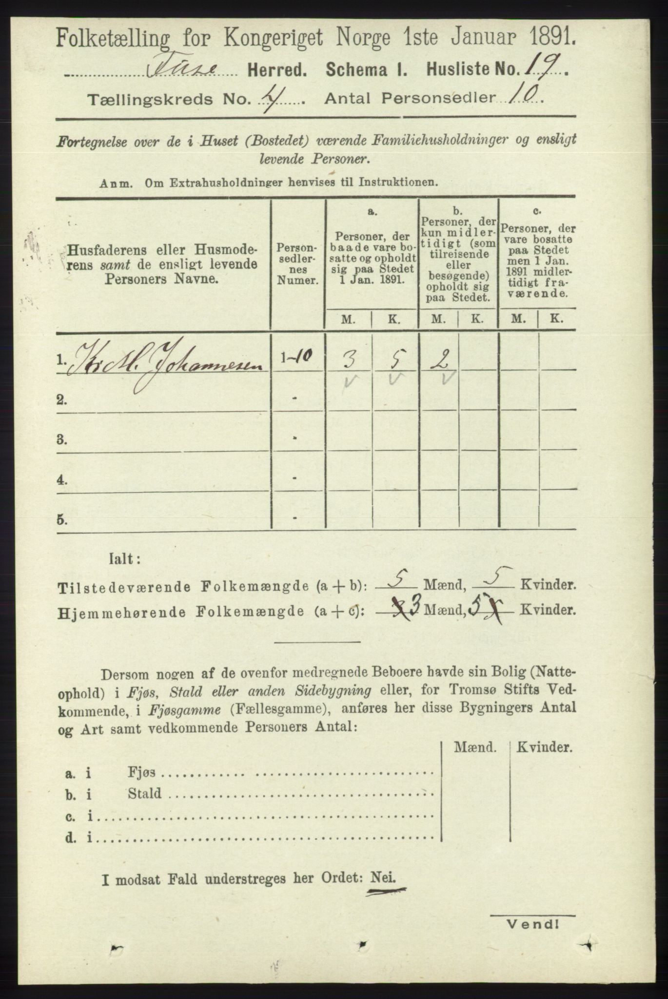 RA, 1891 census for 1241 Fusa, 1891, p. 695