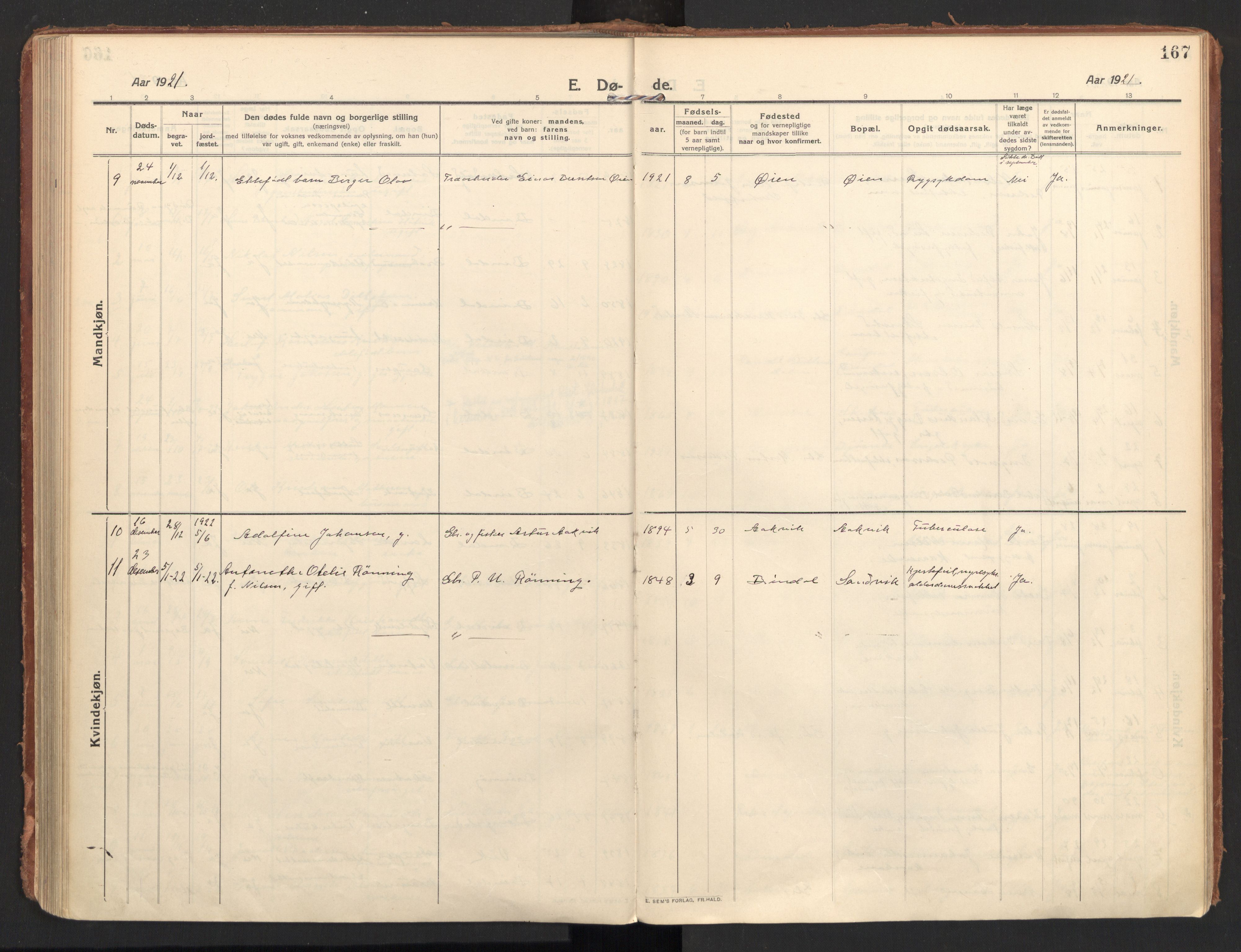 Ministerialprotokoller, klokkerbøker og fødselsregistre - Nordland, AV/SAT-A-1459/810/L0156: Parish register (official) no. 810A15, 1915-1930, p. 167