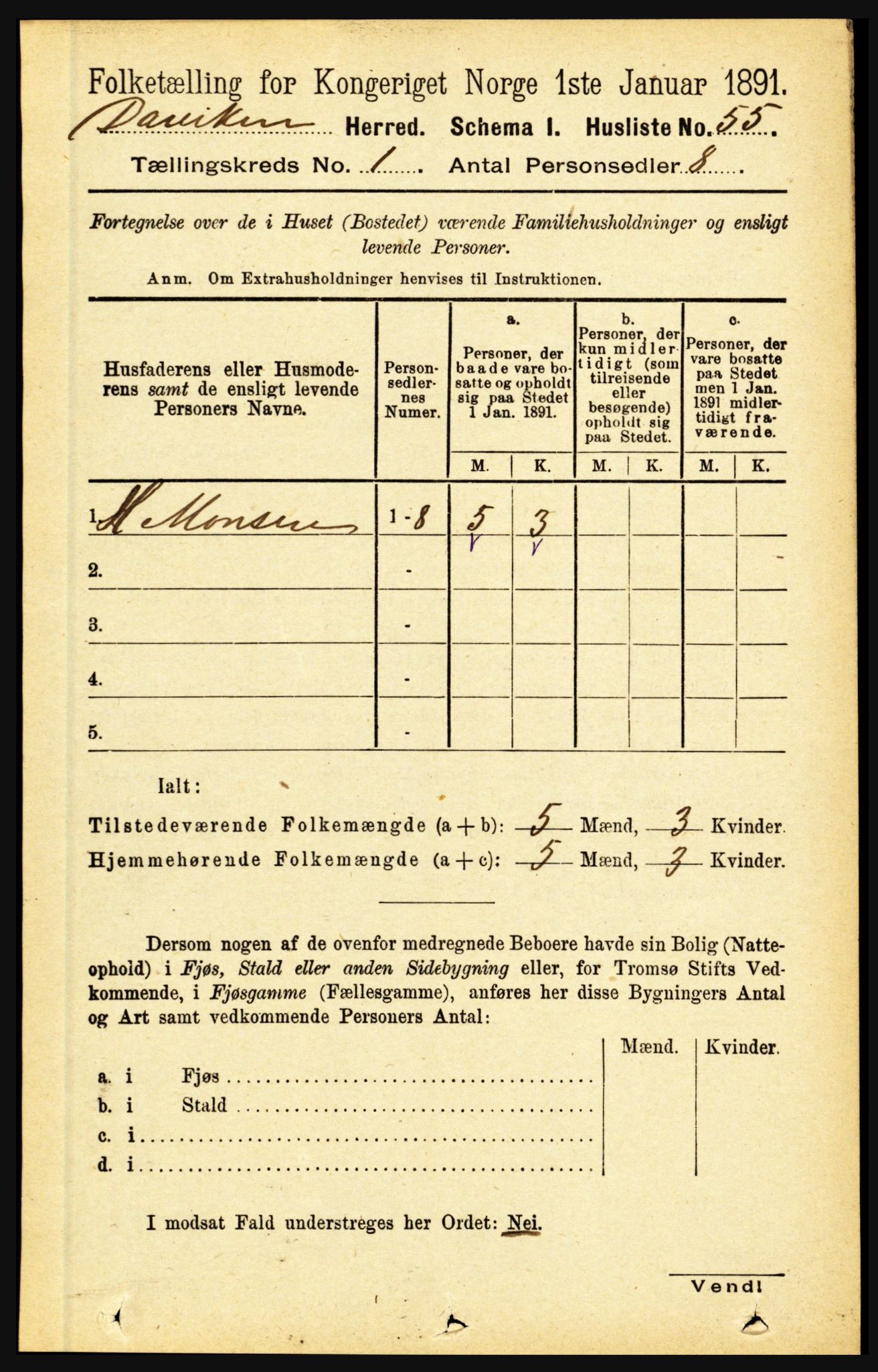 RA, 1891 census for 1442 Davik, 1891, p. 80