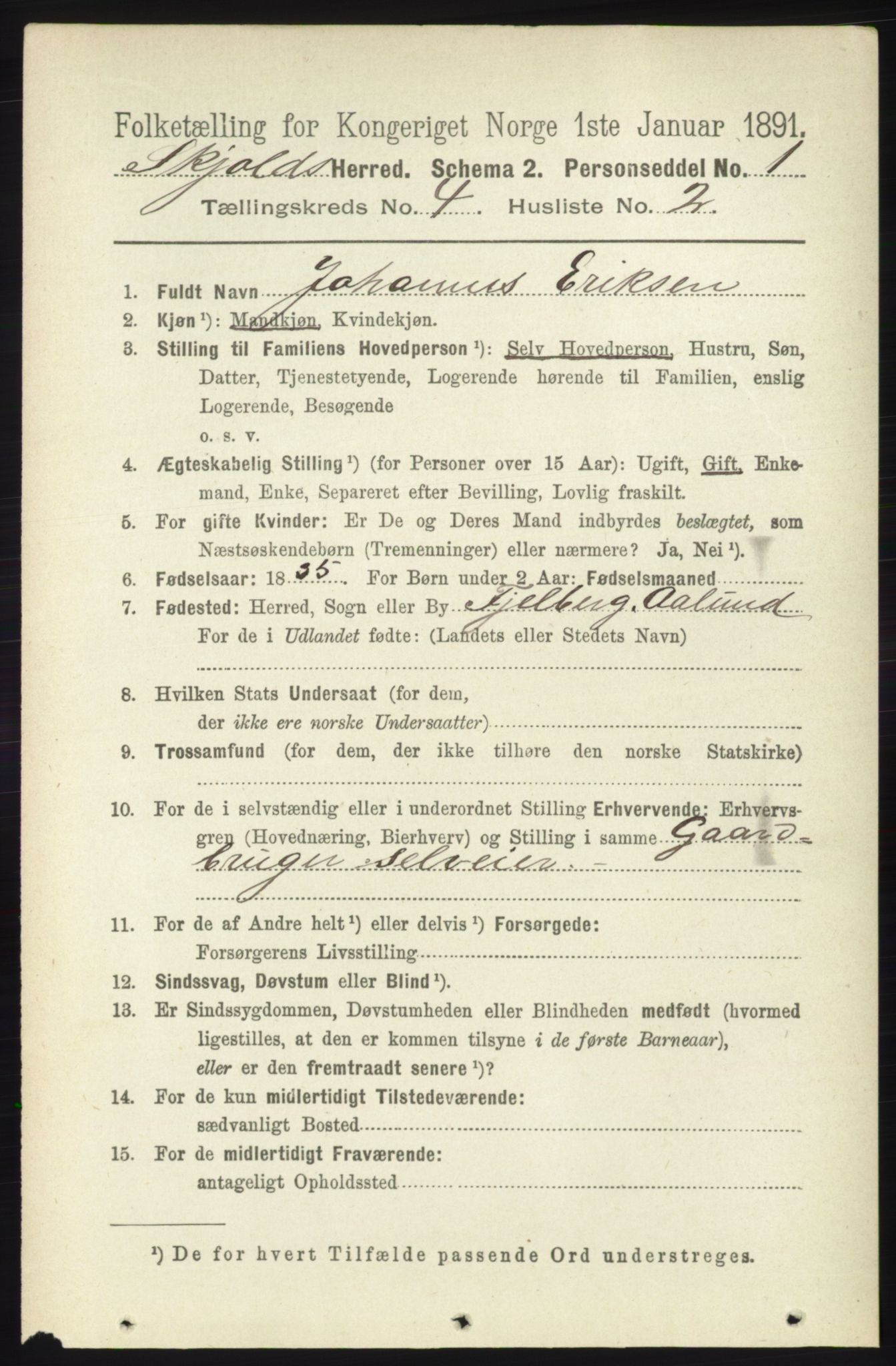 RA, 1891 census for 1154 Skjold, 1891, p. 556