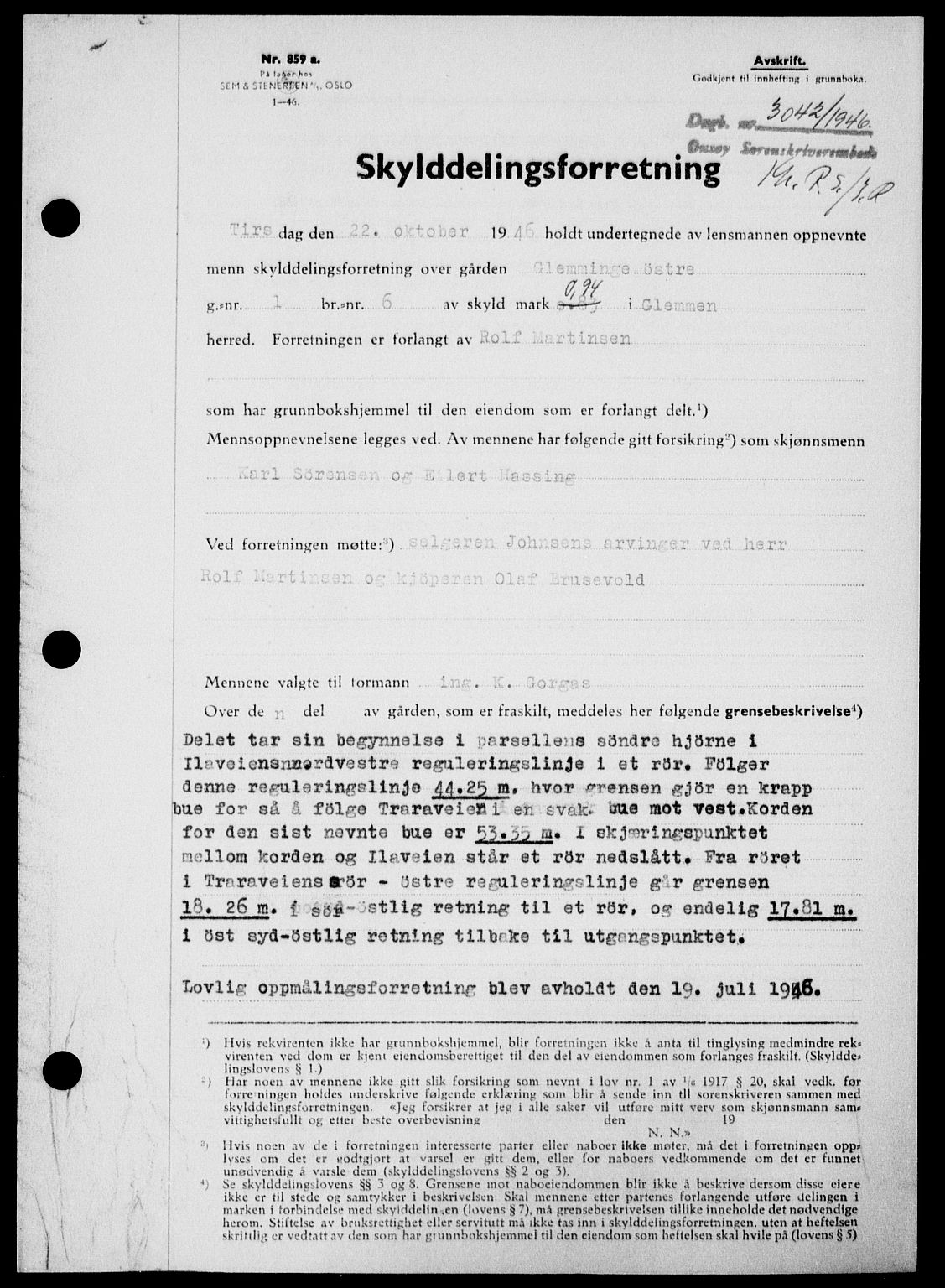 Onsøy sorenskriveri, SAO/A-10474/G/Ga/Gab/L0018: Mortgage book no. II A-18, 1946-1947, Diary no: : 3042/1946
