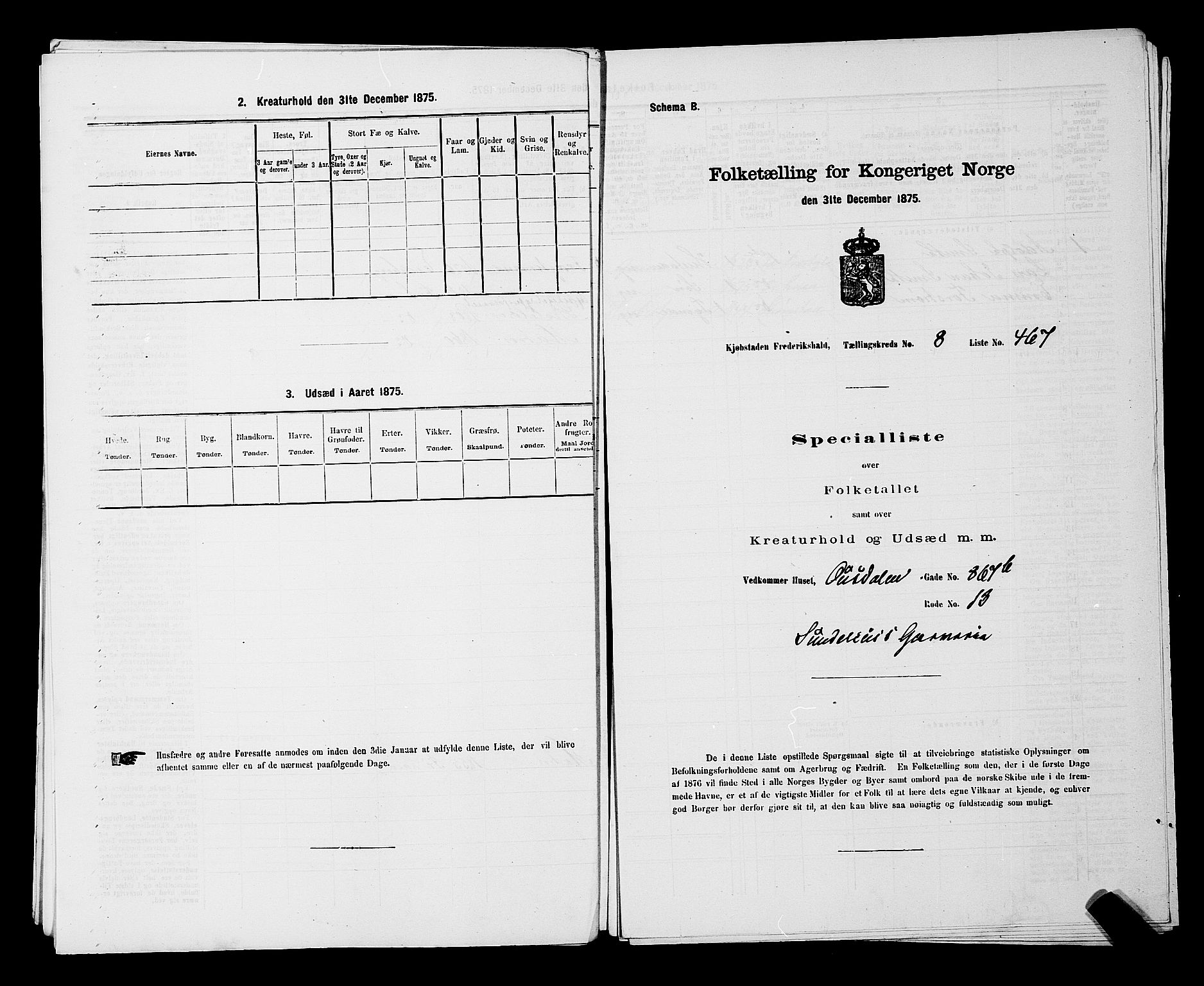 RA, 1875 census for 0101P Fredrikshald, 1875, p. 1262