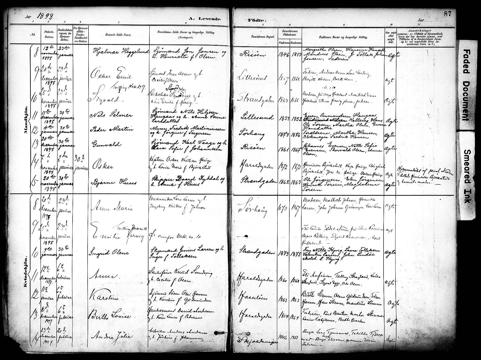 Haugesund sokneprestkontor, AV/SAST-A -101863/H/Ha/Haa/L0006: Parish register (official) no. A 6, 1891-1907, p. 87