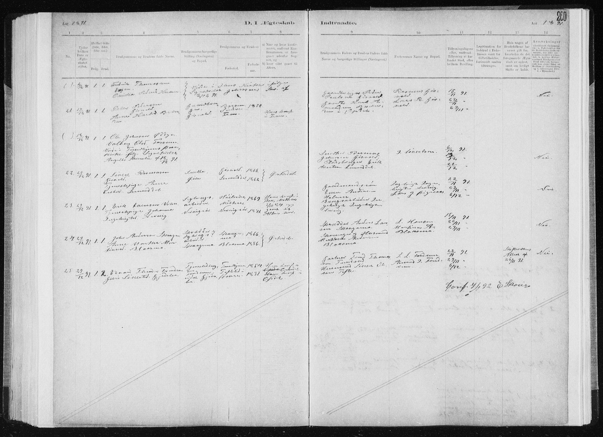 Ministerialprotokoller, klokkerbøker og fødselsregistre - Sør-Trøndelag, SAT/A-1456/668/L0818: Parish register (copy) no. 668C07, 1885-1898, p. 260