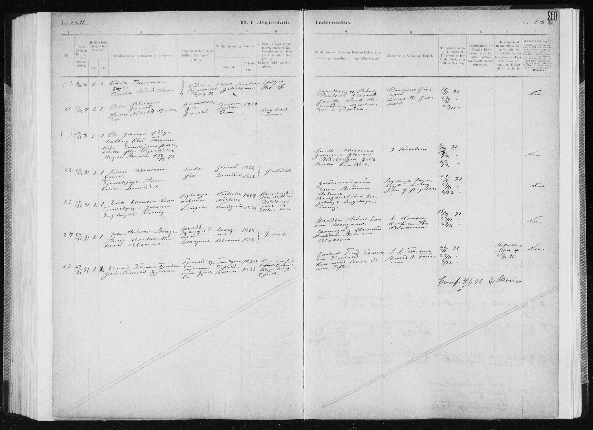 Ministerialprotokoller, klokkerbøker og fødselsregistre - Sør-Trøndelag, AV/SAT-A-1456/668/L0818: Parish register (copy) no. 668C07, 1885-1898, p. 260
