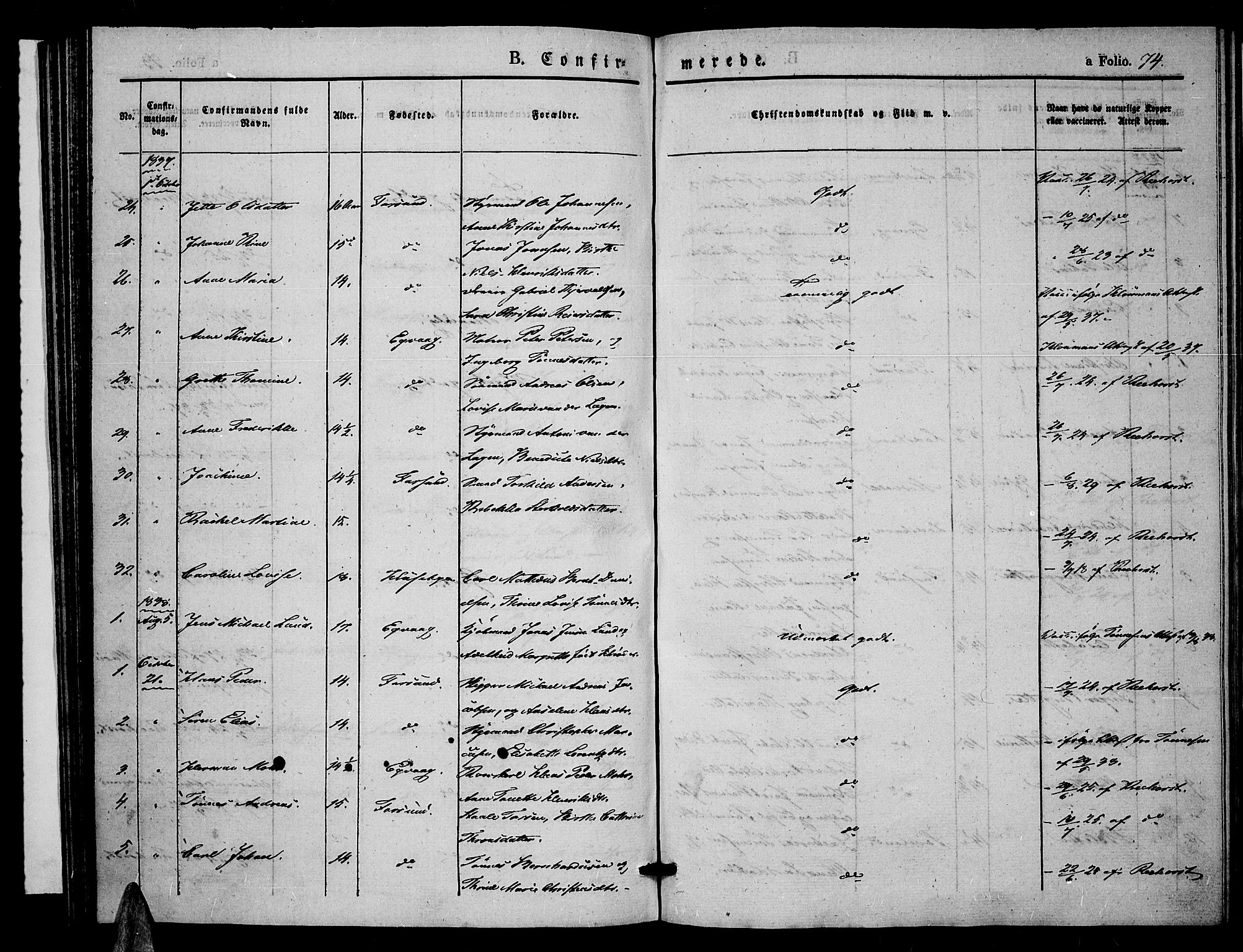 Farsund sokneprestkontor, AV/SAK-1111-0009/F/Fa/L0003: Parish register (official) no. A 3, 1836-1846, p. 74