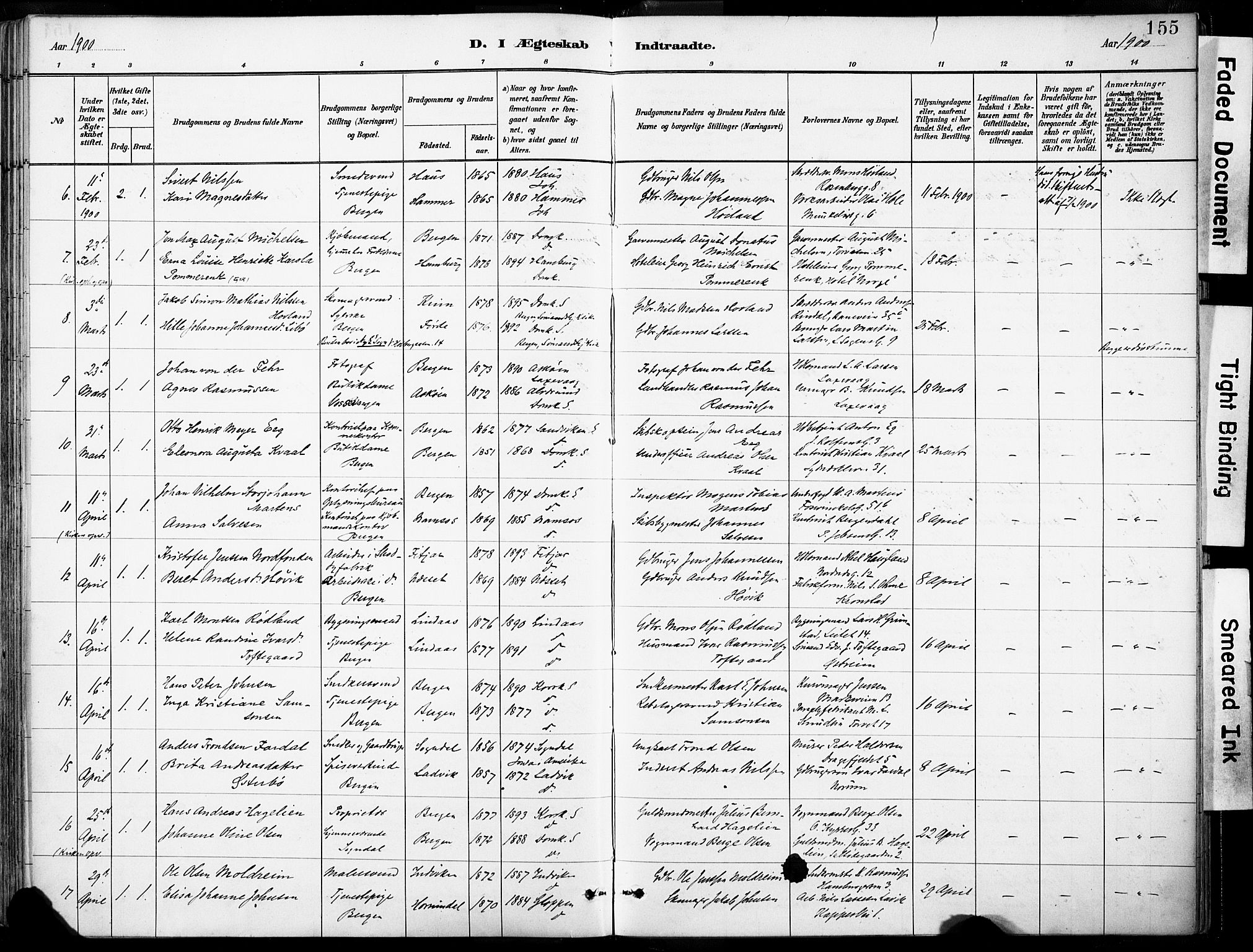 Domkirken sokneprestembete, AV/SAB-A-74801/H/Haa/L0037: Parish register (official) no. D 4, 1880-1907, p. 155