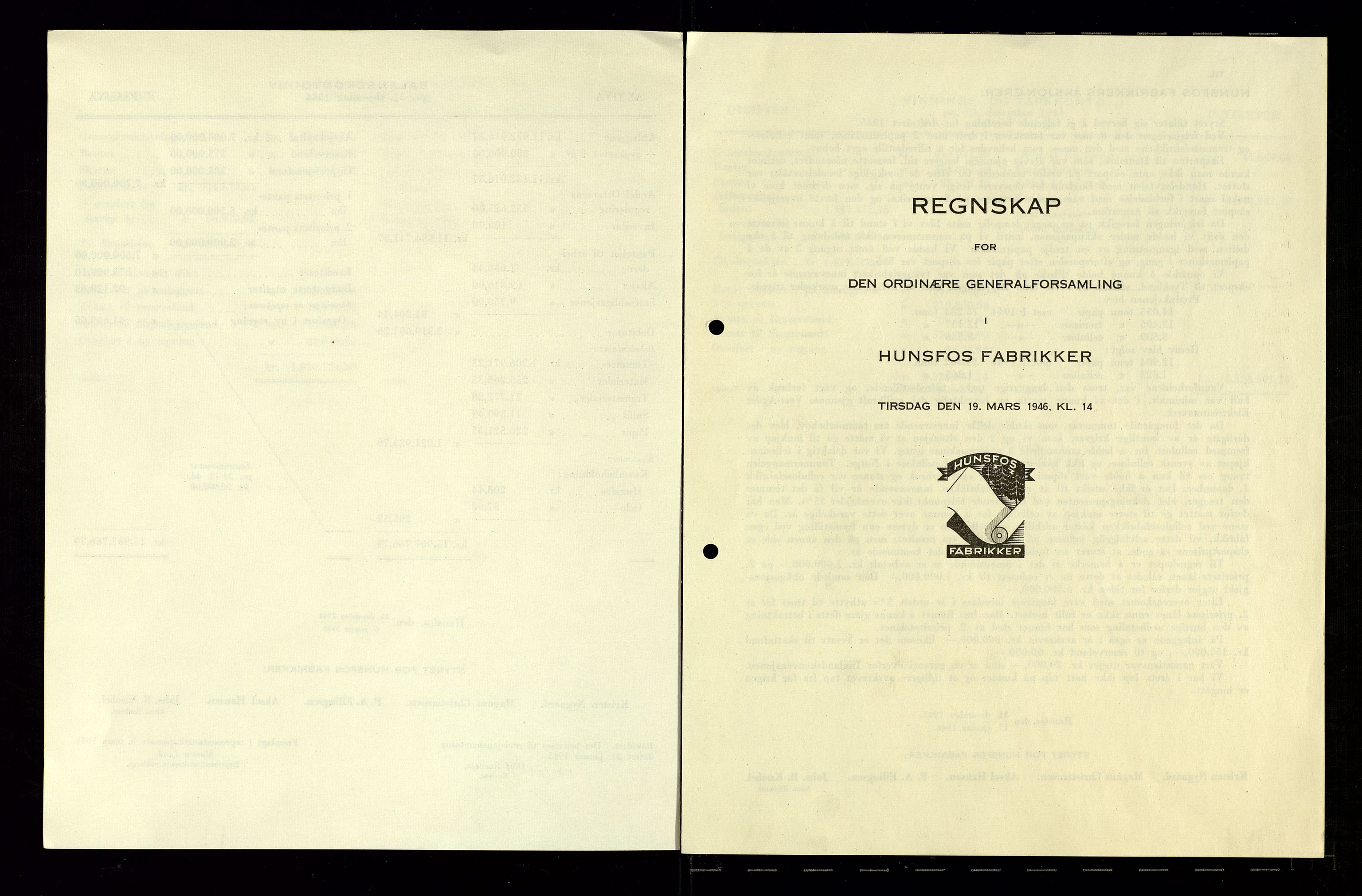 Hunsfos fabrikker, AV/SAK-D/1440/01/L0001/0003: Vedtekter, anmeldelser og årsberetninger / Årsberetninger og regnskap, 1918-1989, p. 95