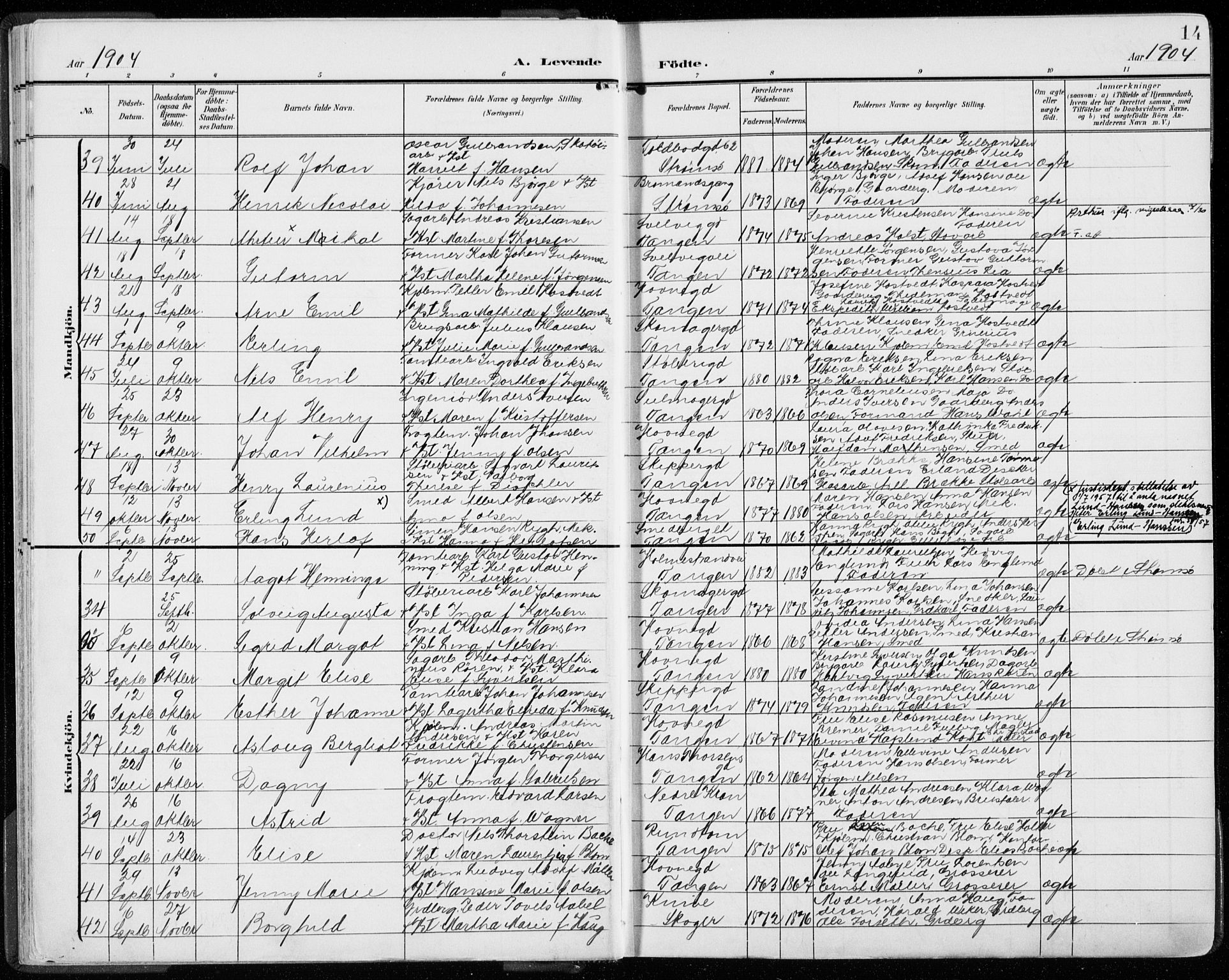 Strømsø kirkebøker, AV/SAKO-A-246/F/Fb/L0008: Parish register (official) no. II 8, 1902-1933, p. 14