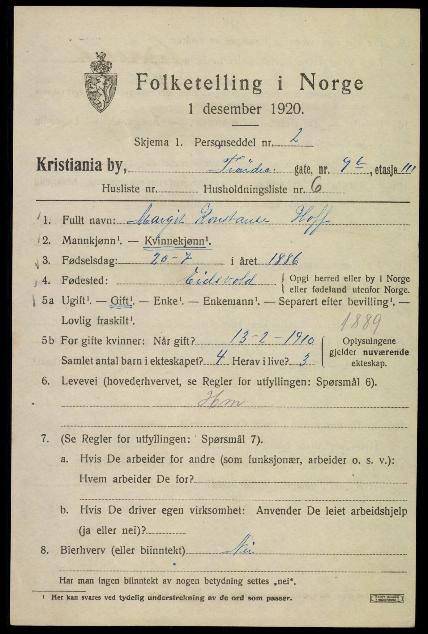 SAO, 1920 census for Kristiania, 1920, p. 604165