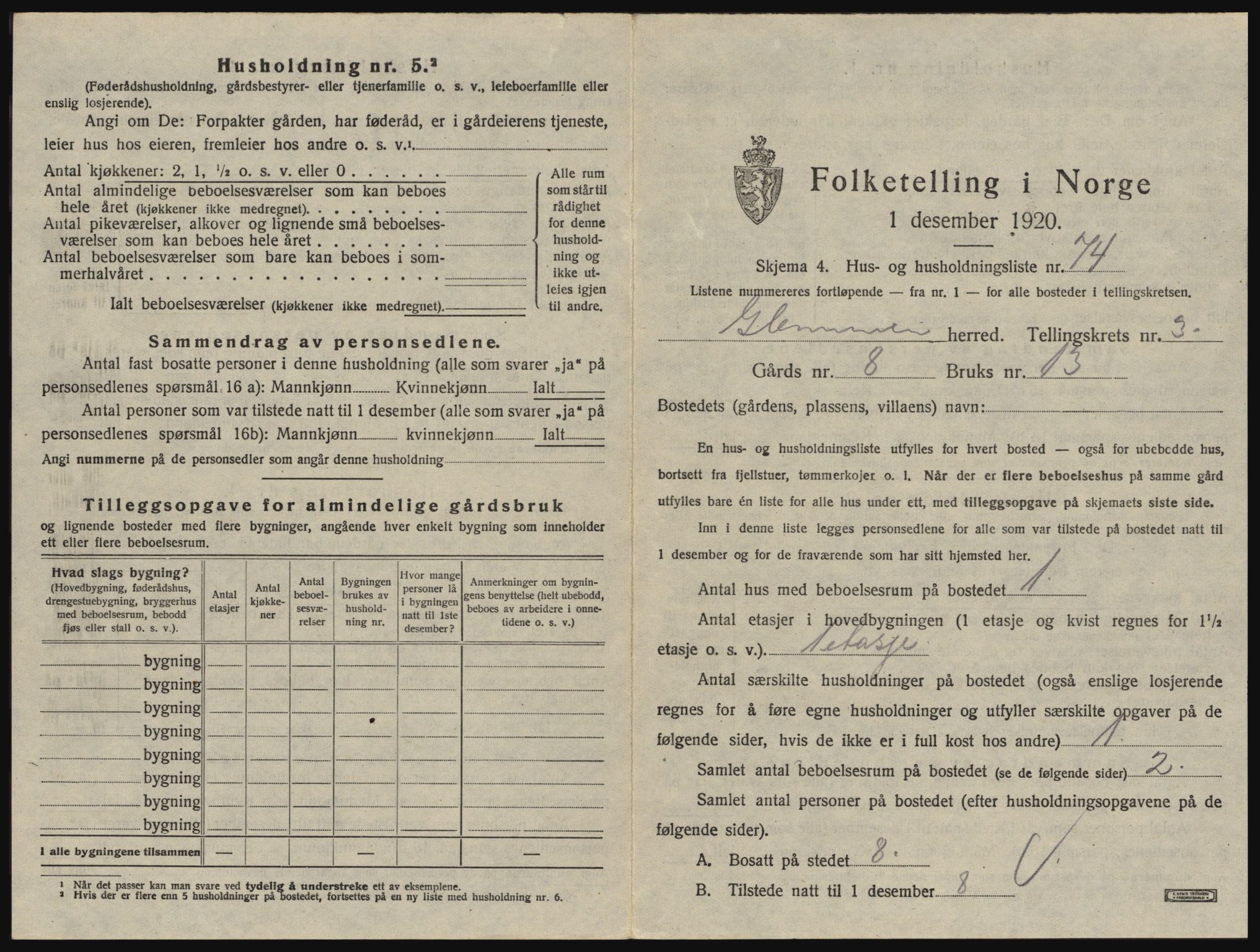 SAO, 1920 census for Glemmen, 1920, p. 597