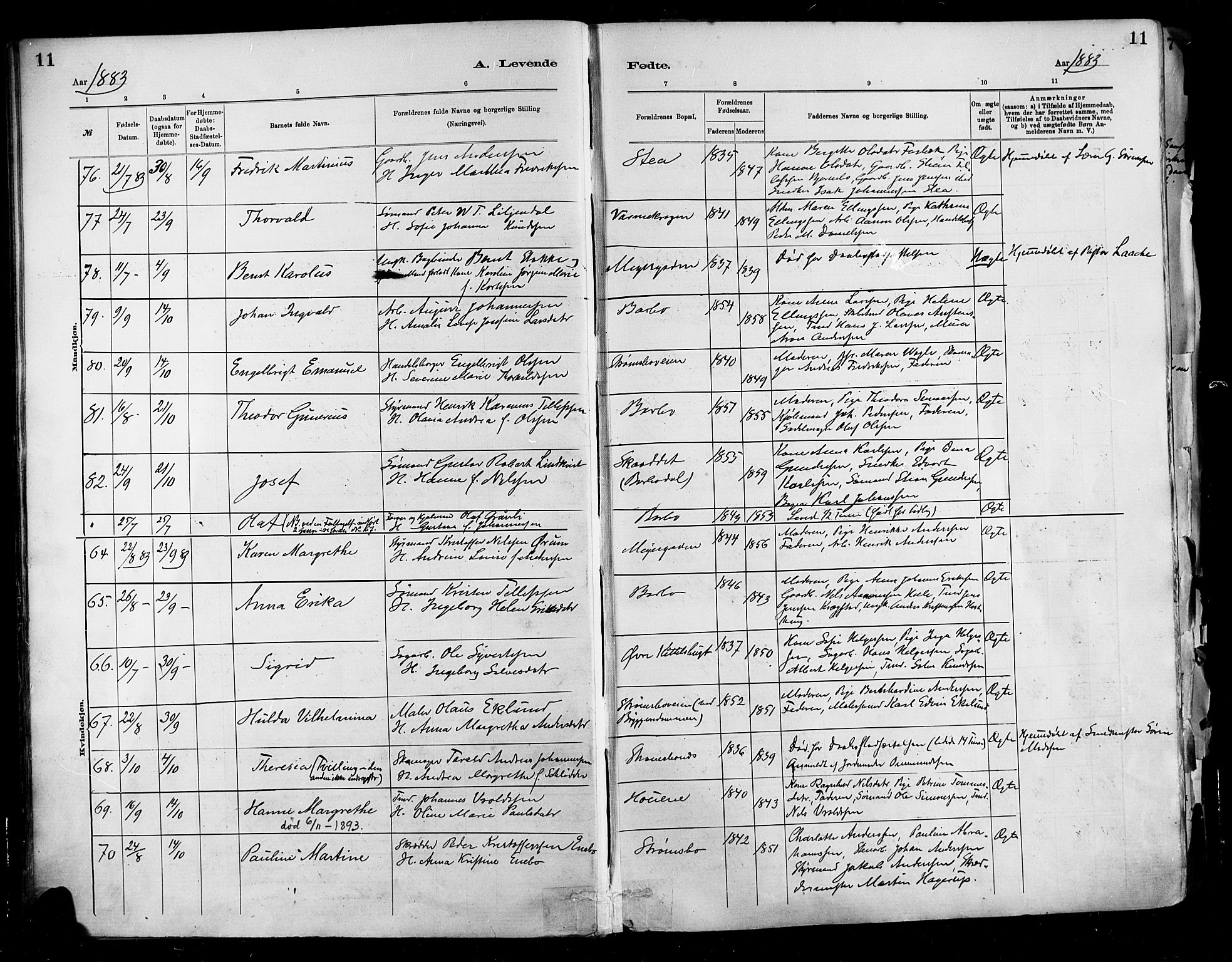 Barbu sokneprestkontor, SAK/1111-0003/F/Fa/L0002: Parish register (official) no. A 2, 1883-1898, p. 11