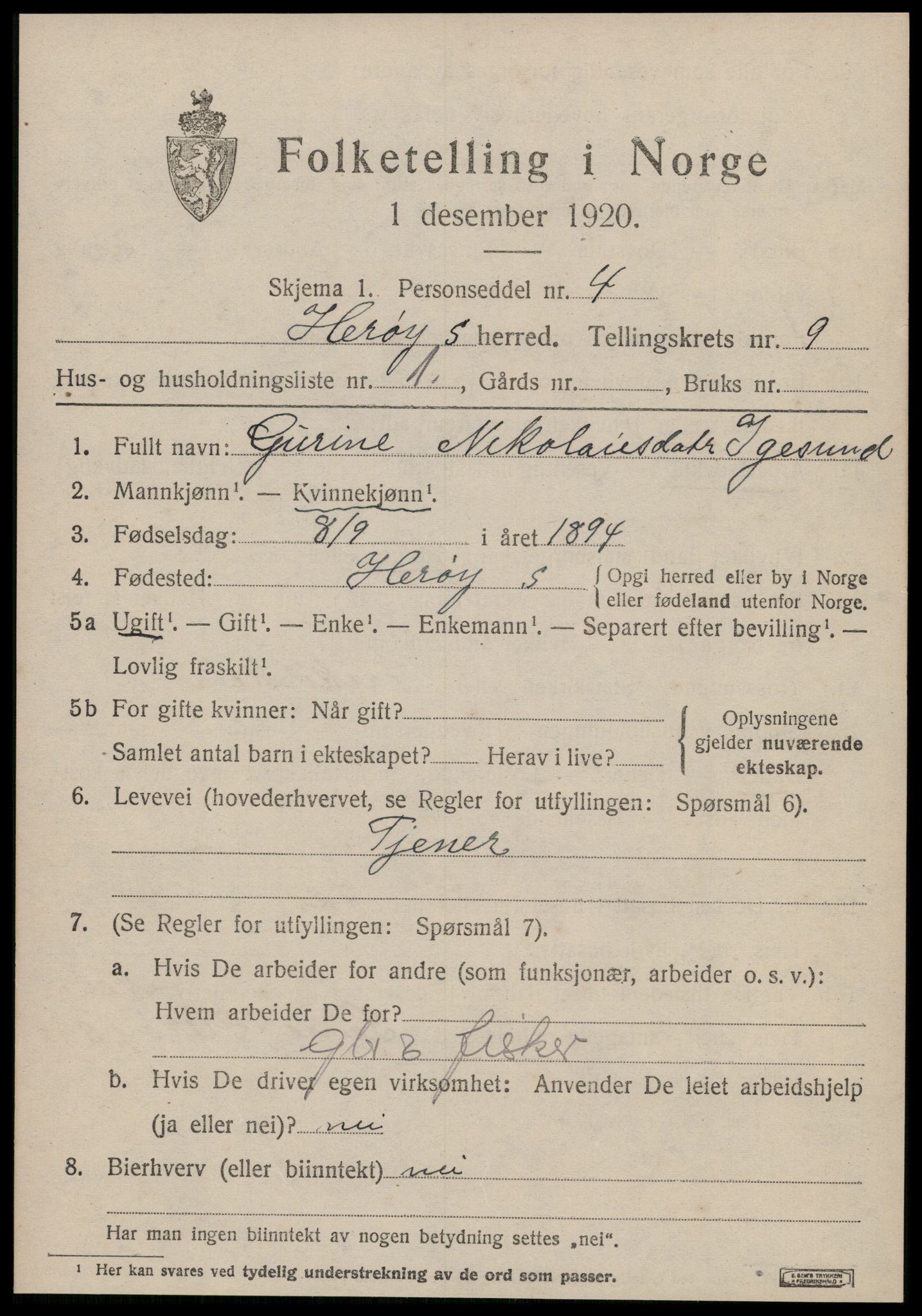 SAT, 1920 census for Herøy (MR), 1920, p. 5405