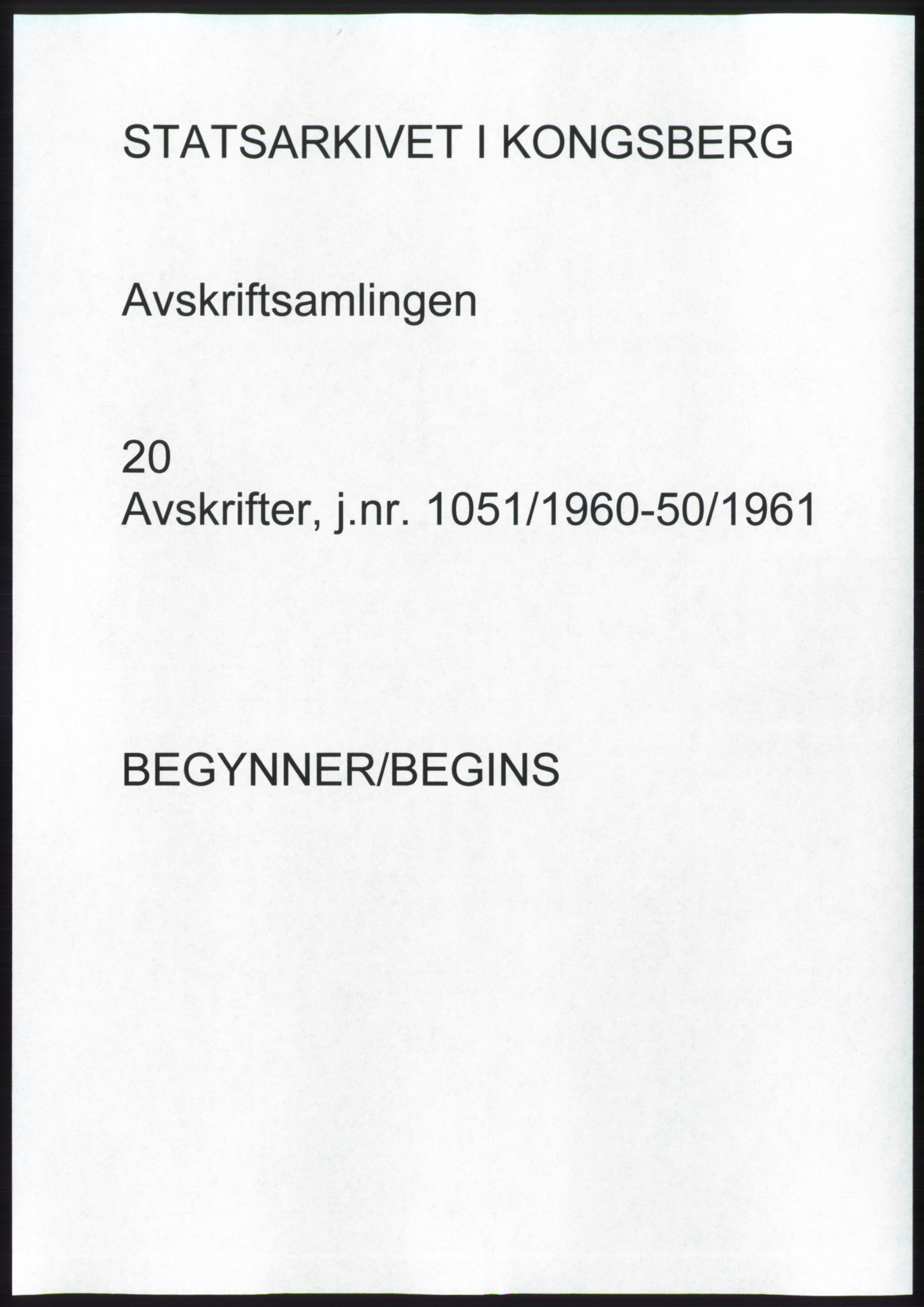 Statsarkivet i Kongsberg, SAKO/A-0001, 1960-1961, p. 1