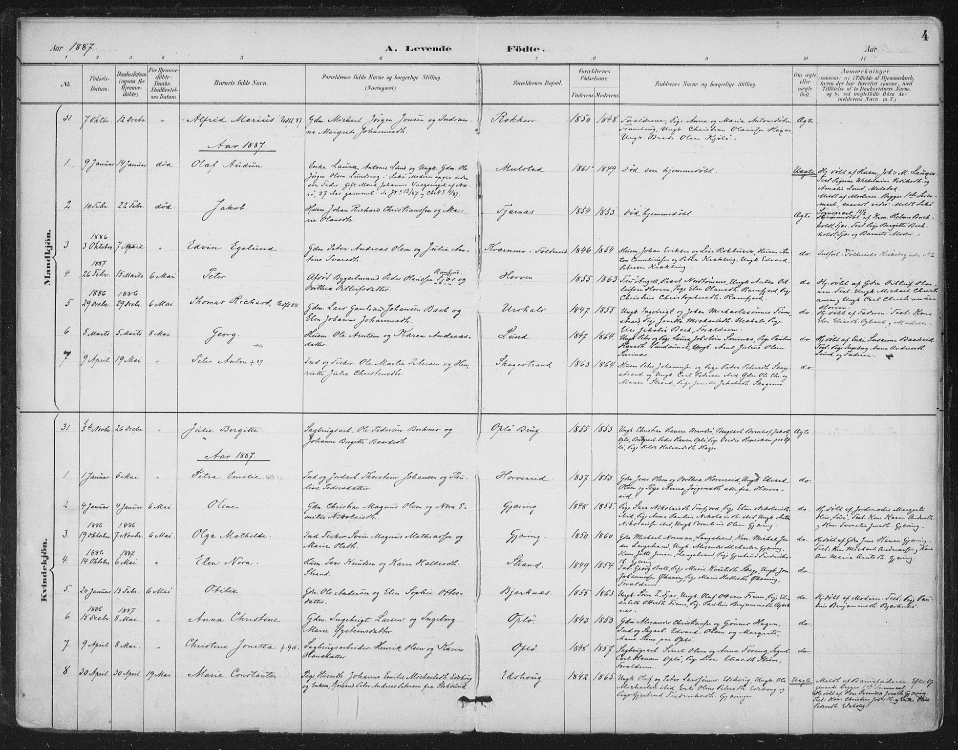 Ministerialprotokoller, klokkerbøker og fødselsregistre - Nord-Trøndelag, SAT/A-1458/780/L0644: Parish register (official) no. 780A08, 1886-1903, p. 4