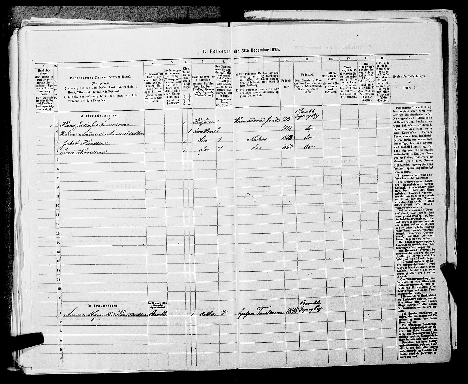 SAKO, 1875 census for 0814L Bamble/Bamble, 1875, p. 1467