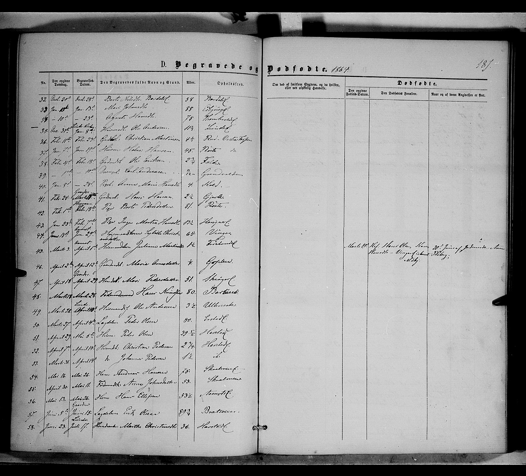 Nordre Land prestekontor, SAH/PREST-124/H/Ha/Haa/L0001: Parish register (official) no. 1, 1860-1871, p. 187