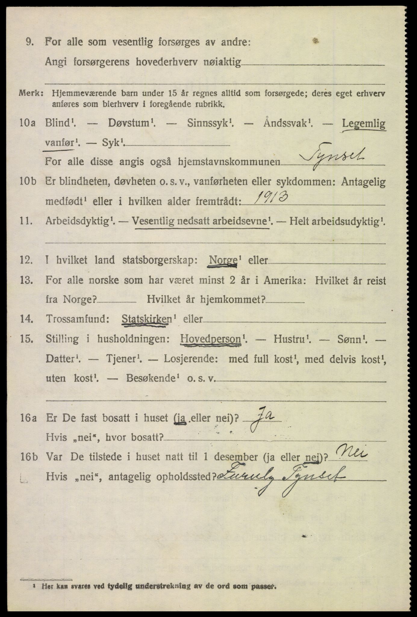 SAH, 1920 census for Tynset, 1920, p. 8303