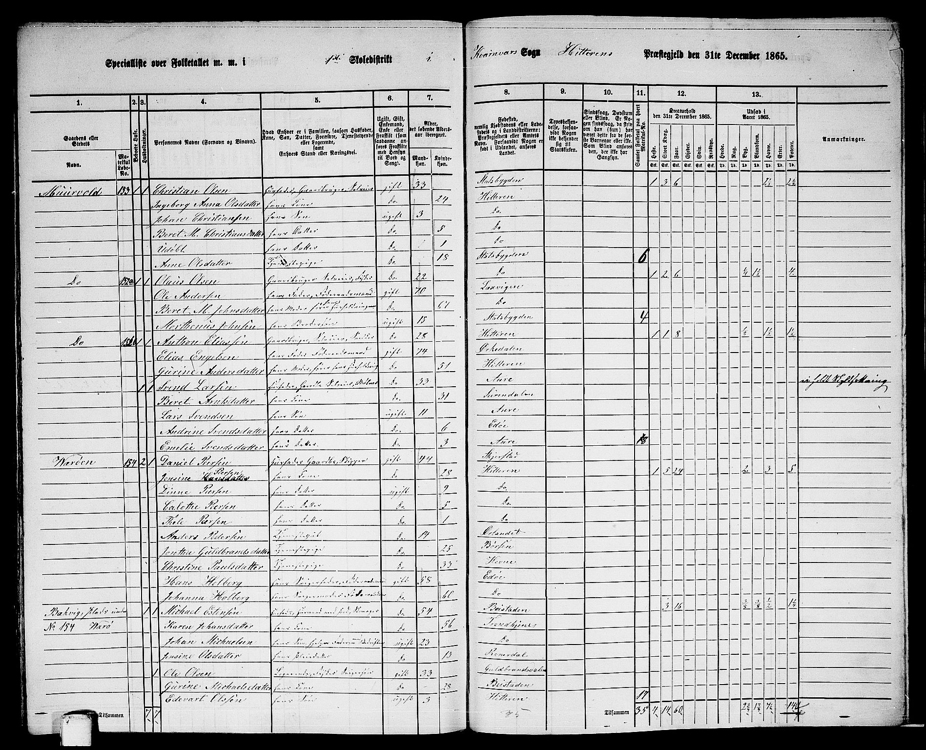 RA, 1865 census for Hitra, 1865, p. 301