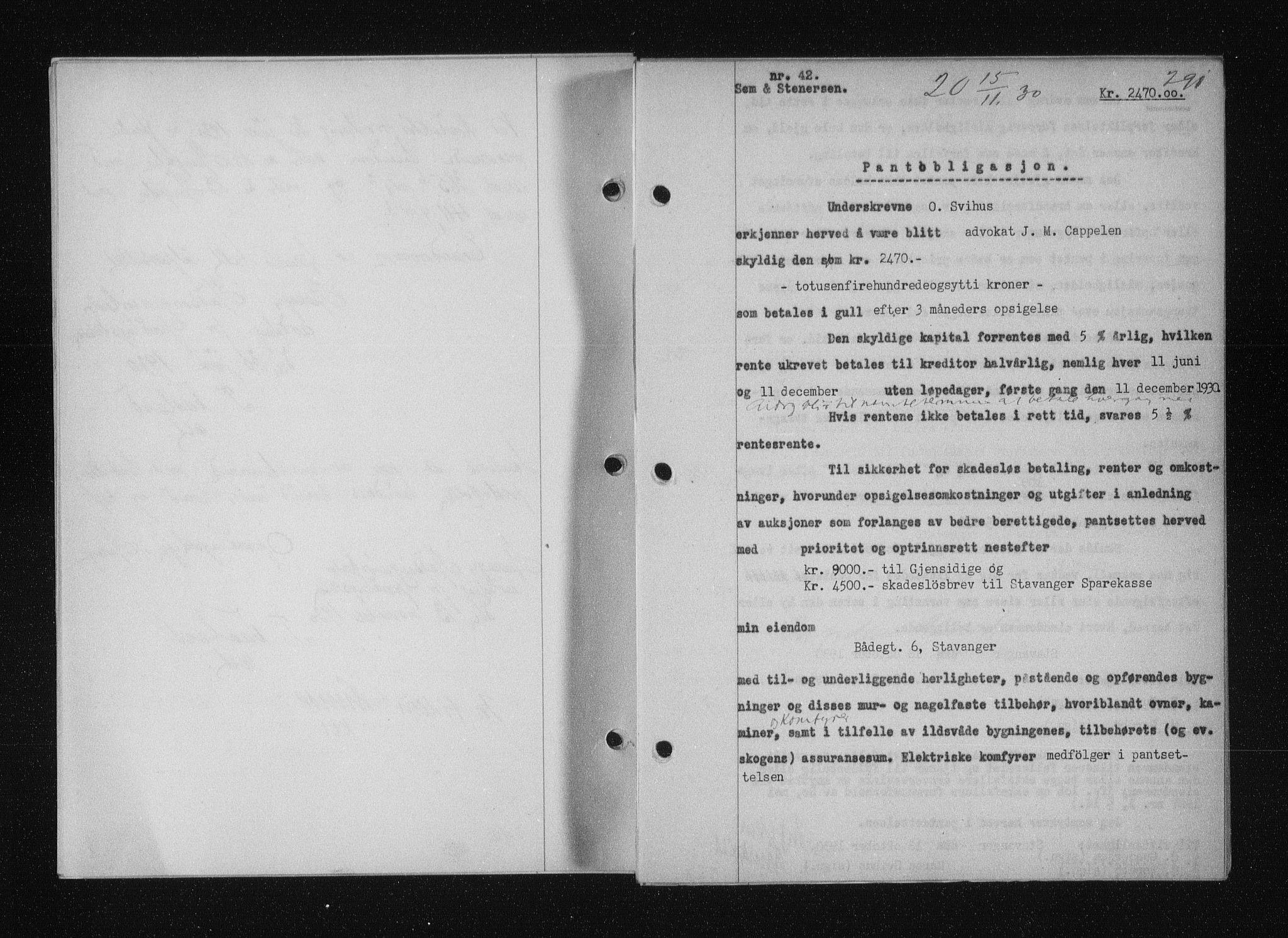 Stavanger byfogd, SAST/A-101408/001/4/41/410/410BB/L0058: Mortgage book no. 48, 1930-1931, Deed date: 15.11.1930