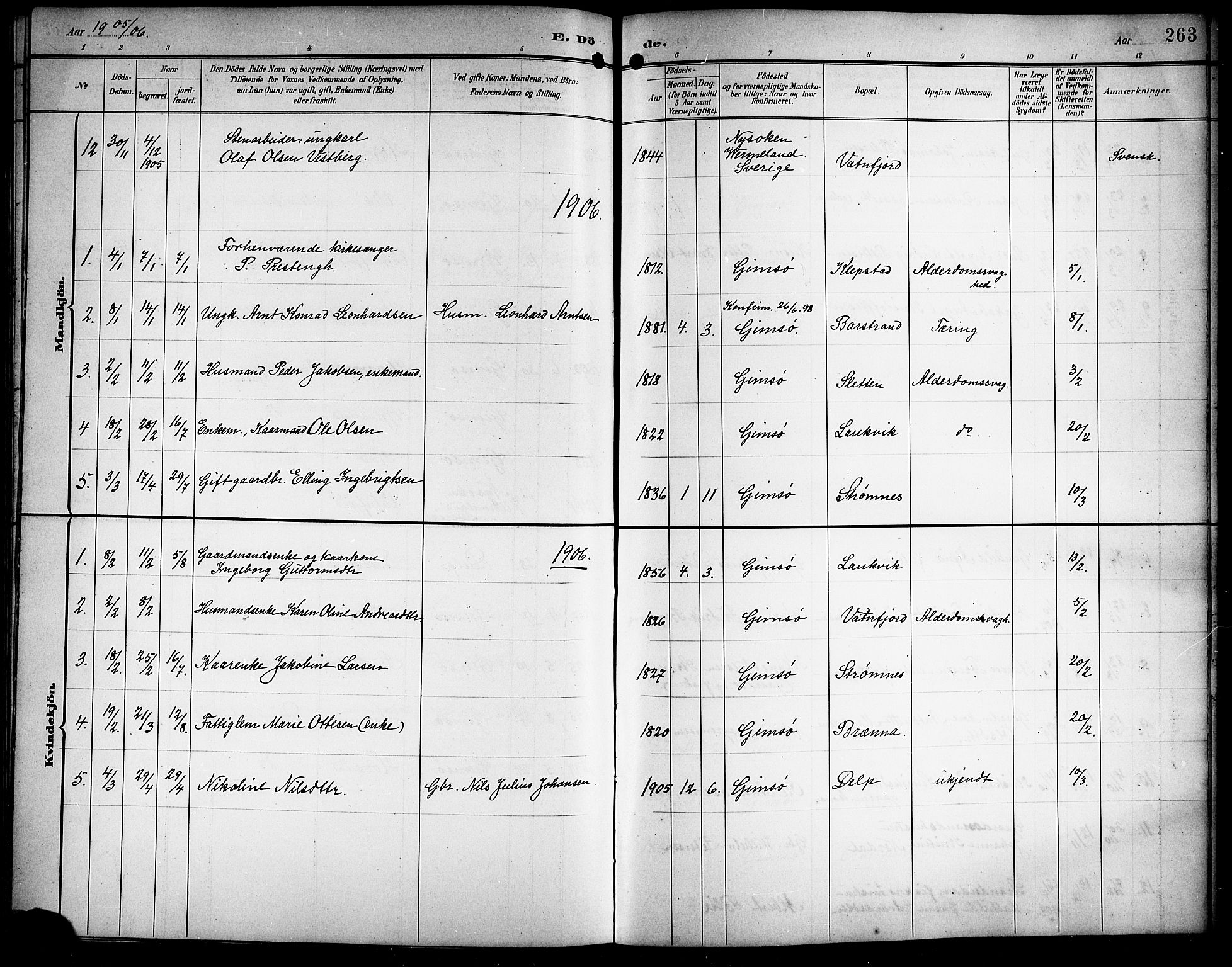 Ministerialprotokoller, klokkerbøker og fødselsregistre - Nordland, AV/SAT-A-1459/876/L1105: Parish register (copy) no. 876C04, 1896-1914, p. 263