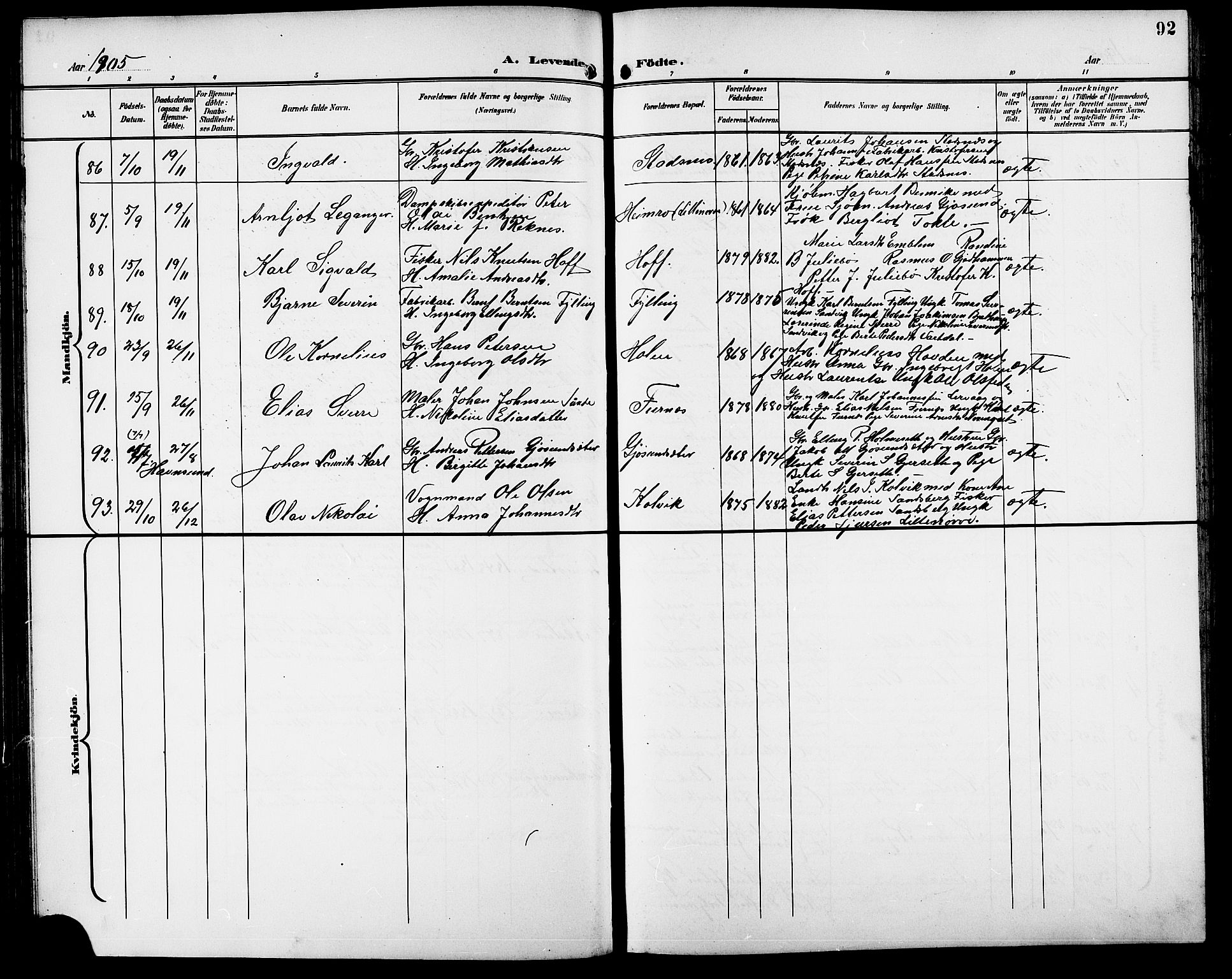 Ministerialprotokoller, klokkerbøker og fødselsregistre - Møre og Romsdal, AV/SAT-A-1454/528/L0432: Parish register (copy) no. 528C13, 1898-1918, p. 92
