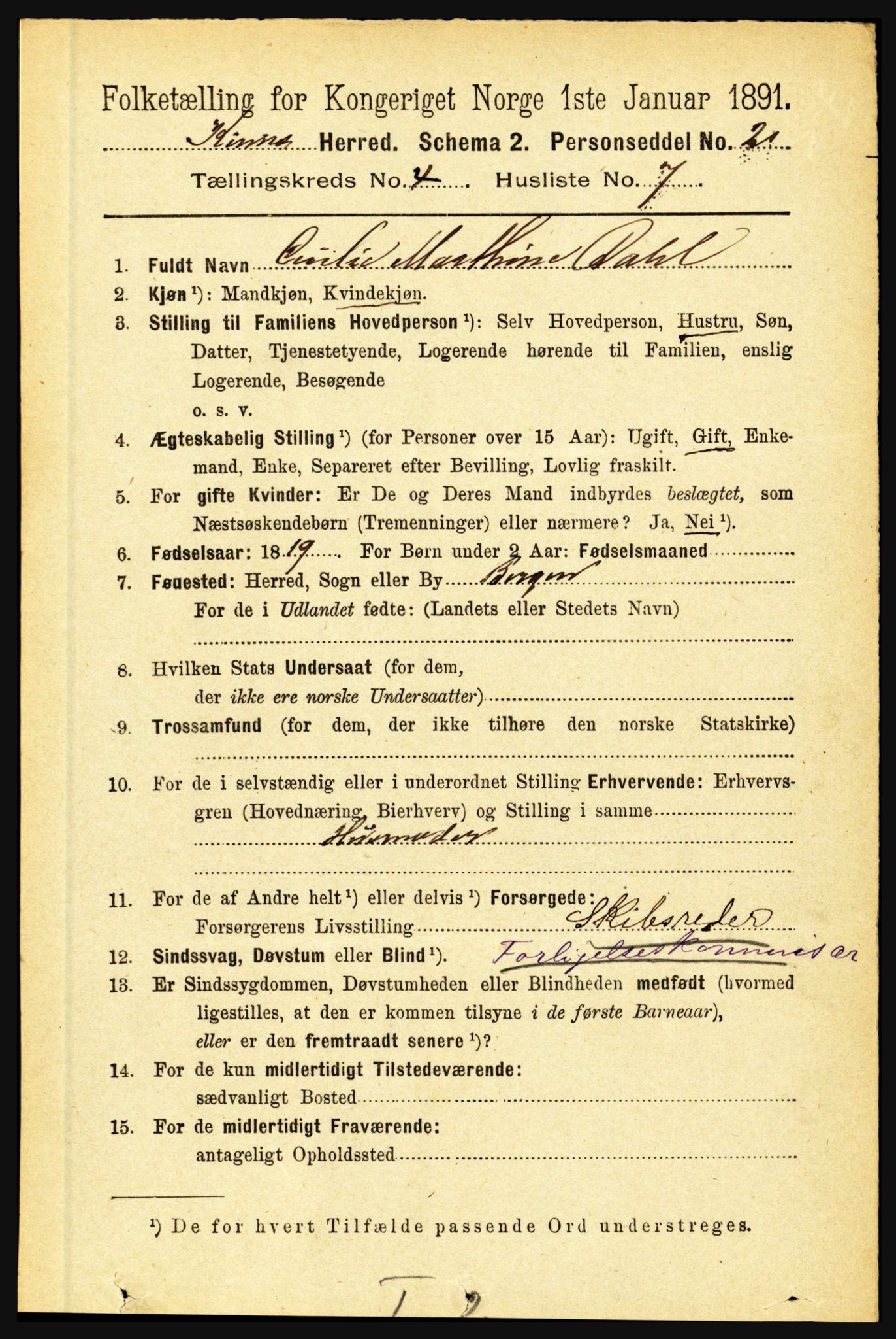 RA, 1891 census for 1437 Kinn, 1891, p. 1367