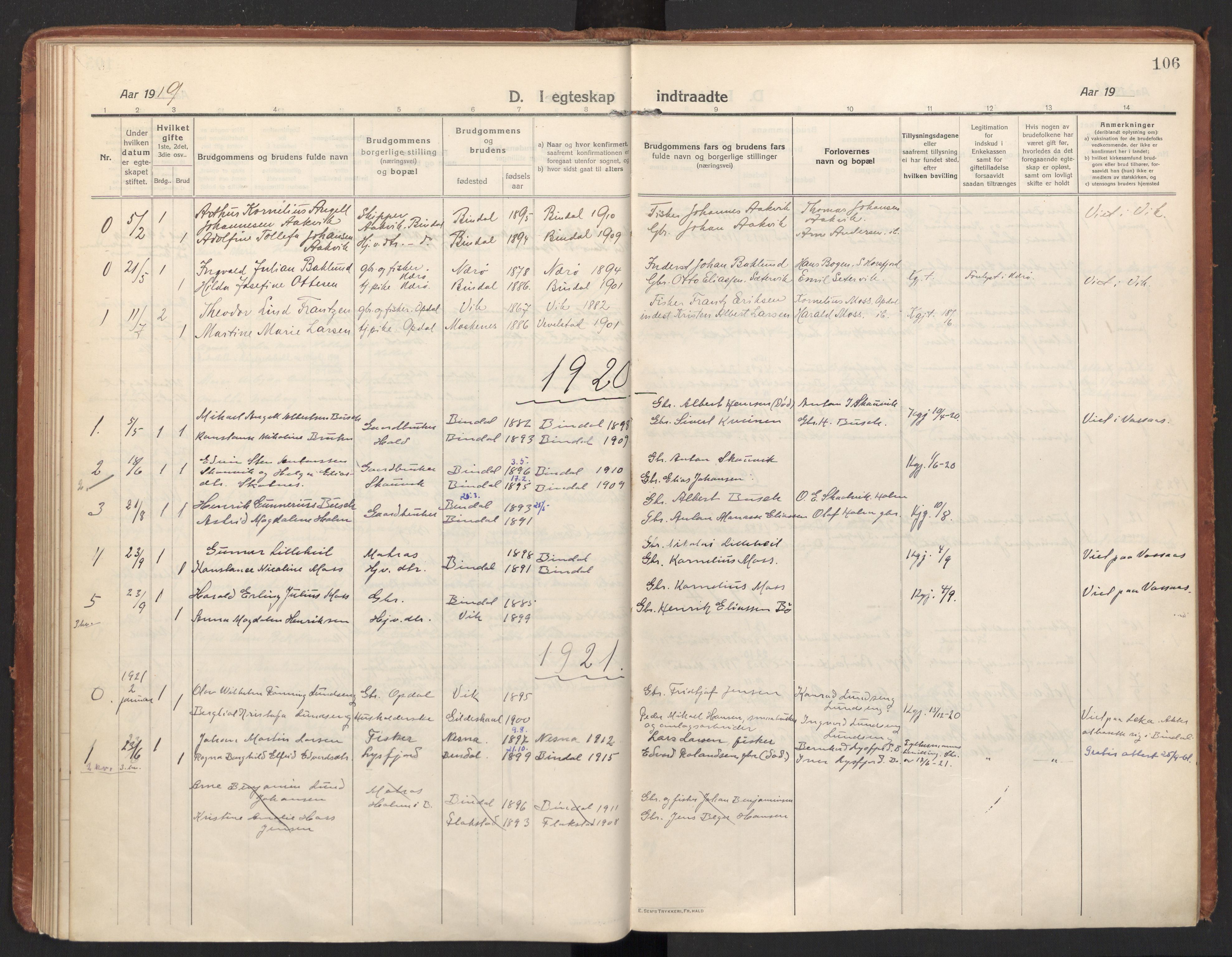 Ministerialprotokoller, klokkerbøker og fødselsregistre - Nordland, AV/SAT-A-1459/811/L0168: Parish register (official) no. 811A05, 1914-1932, p. 106