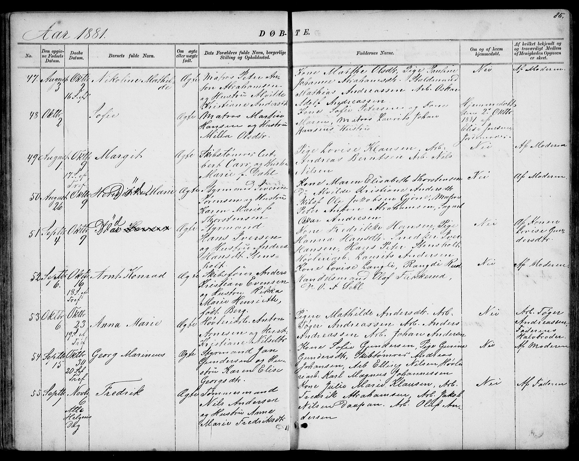 Larvik kirkebøker, AV/SAKO-A-352/G/Gb/L0003: Parish register (copy) no. II 3, 1867-1899, p. 85