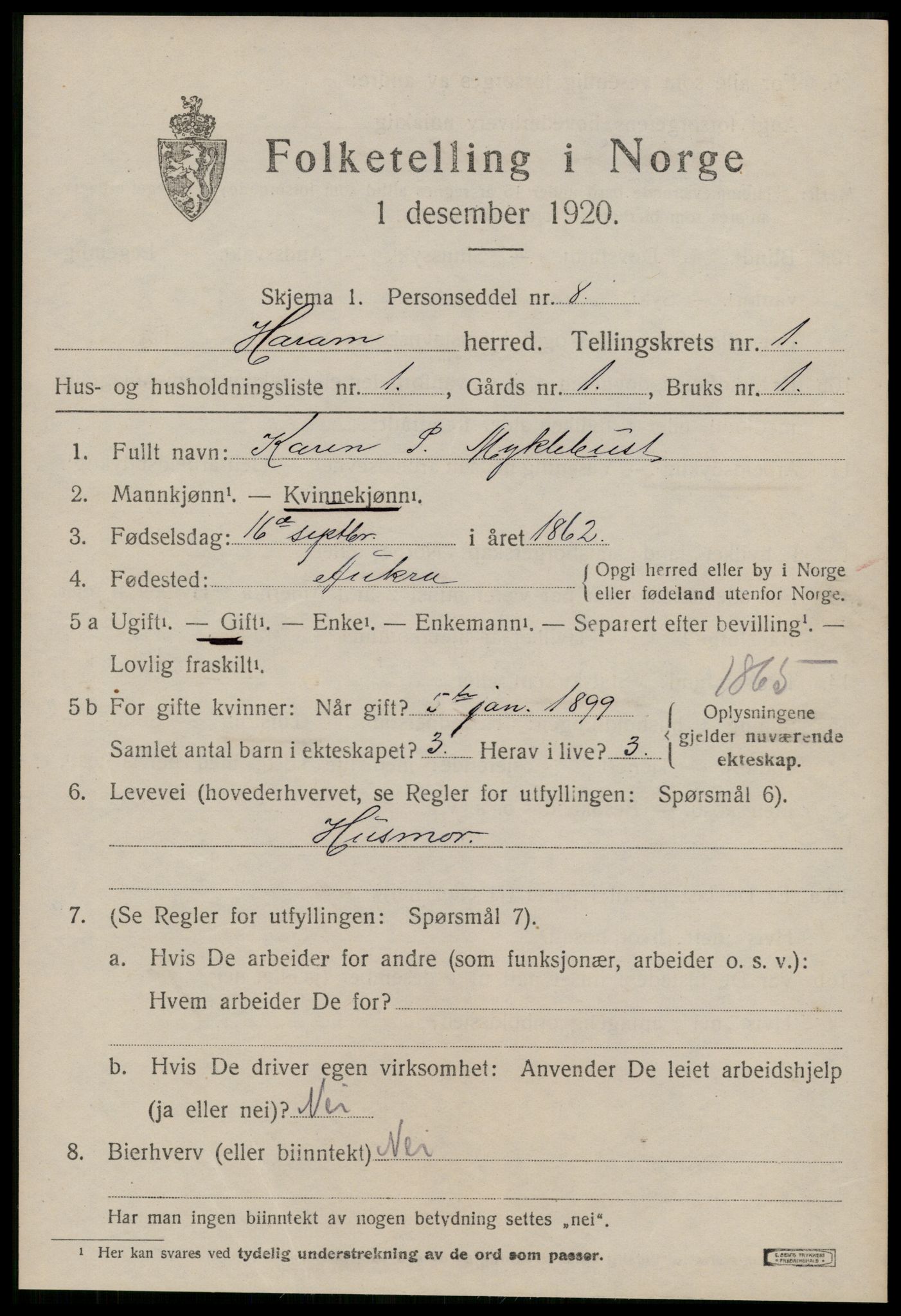 SAT, 1920 census for Haram, 1920, p. 987